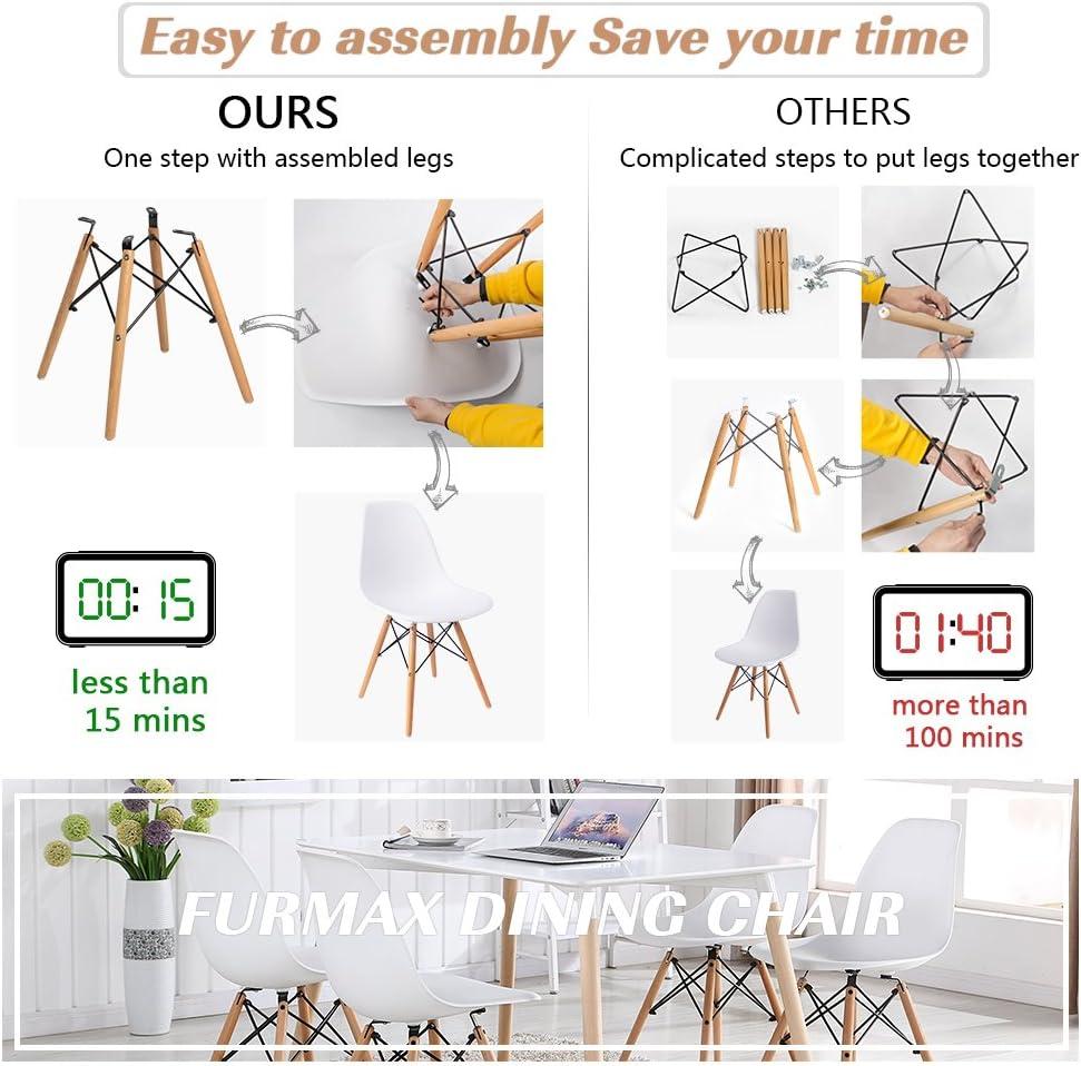 Furmax Modern Style Dining Chair Mid Century Modern DSW Chair, Shell Lounge Plastic Chair for Kitchen, Dining, Bedroom, Living Room Side Chairs Set of 4(White)