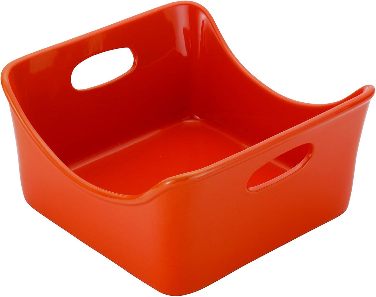 Vibrant Orange Stoneware 2-Quart Square Baker with Lid