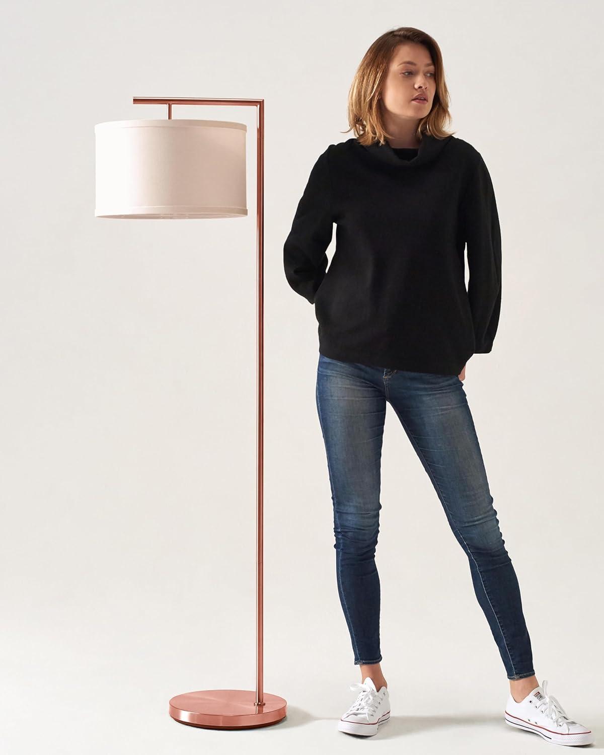 Montage Modern 60 in. Mid-Century Modern LED Floor Lamp with Fabric Drum Shade