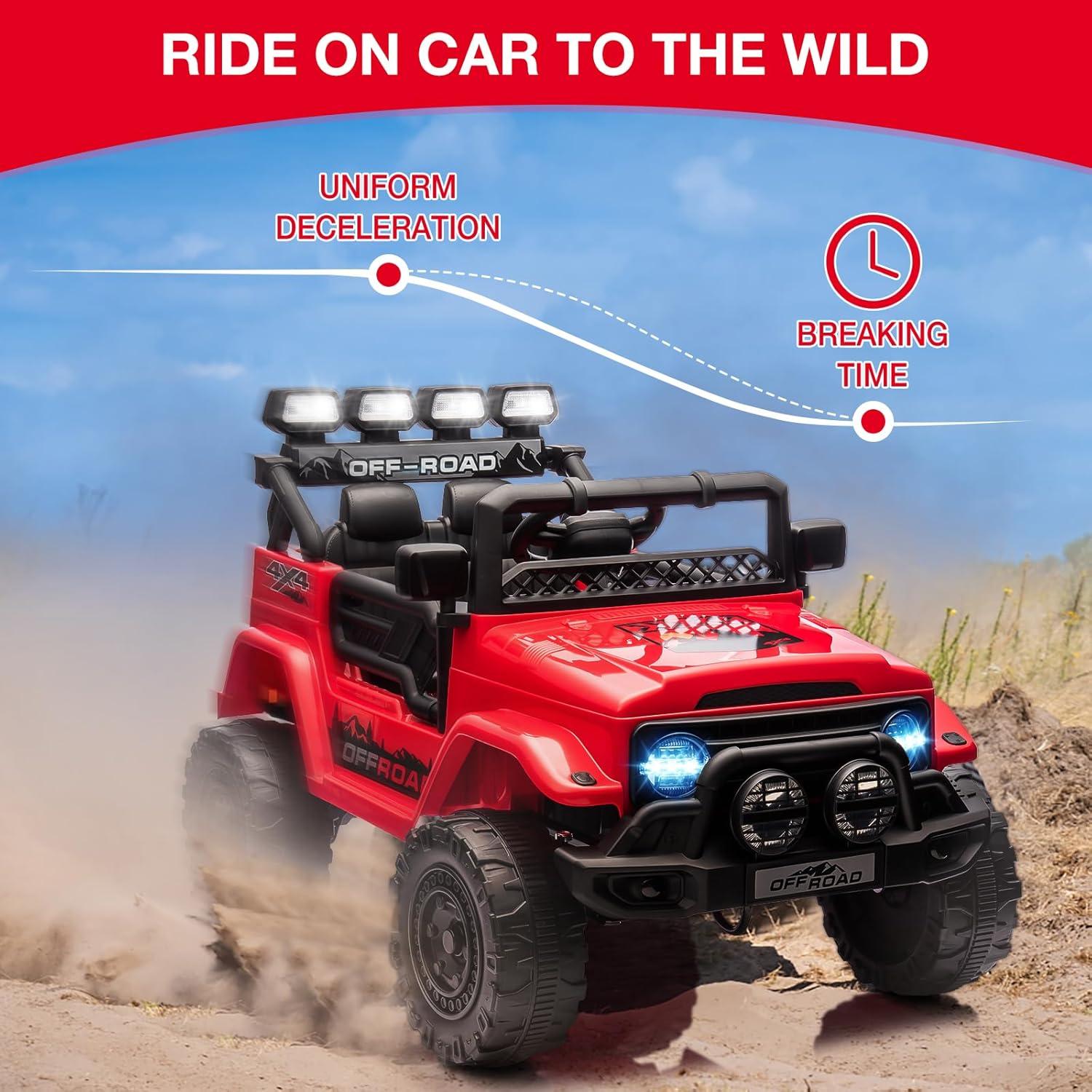 Red 12V Off-Road Kids Ride-On Truck with LED Lights