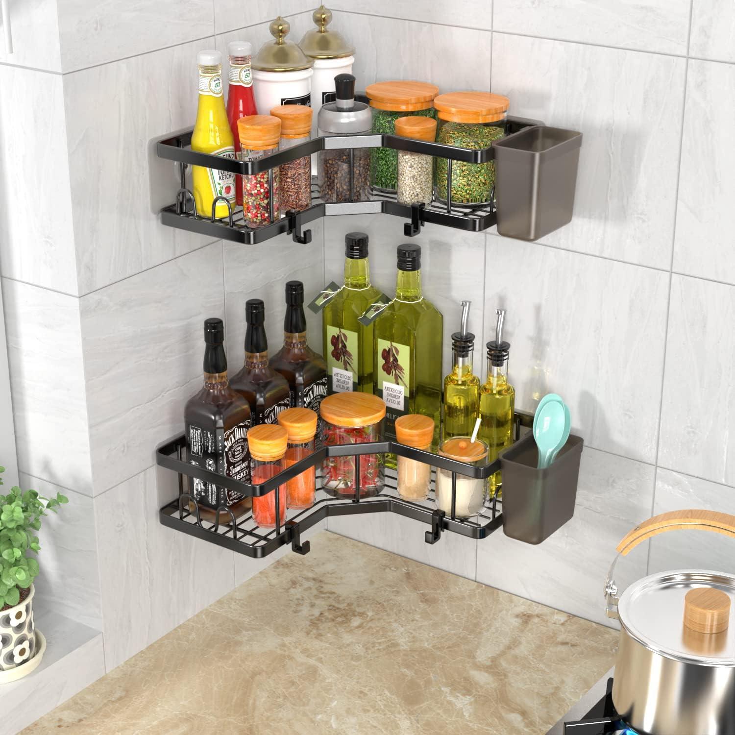 Corner Shower Caddy 2 Pack Organizer Shelves No Drilling Stainless Steel with Hooks&Toothpaste Holder