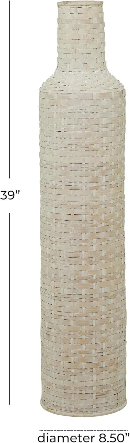 Studio 350 Intricately Woven Tall Bamboo Wood Floor Vase  - White or Brown White - 9"W, 39"H