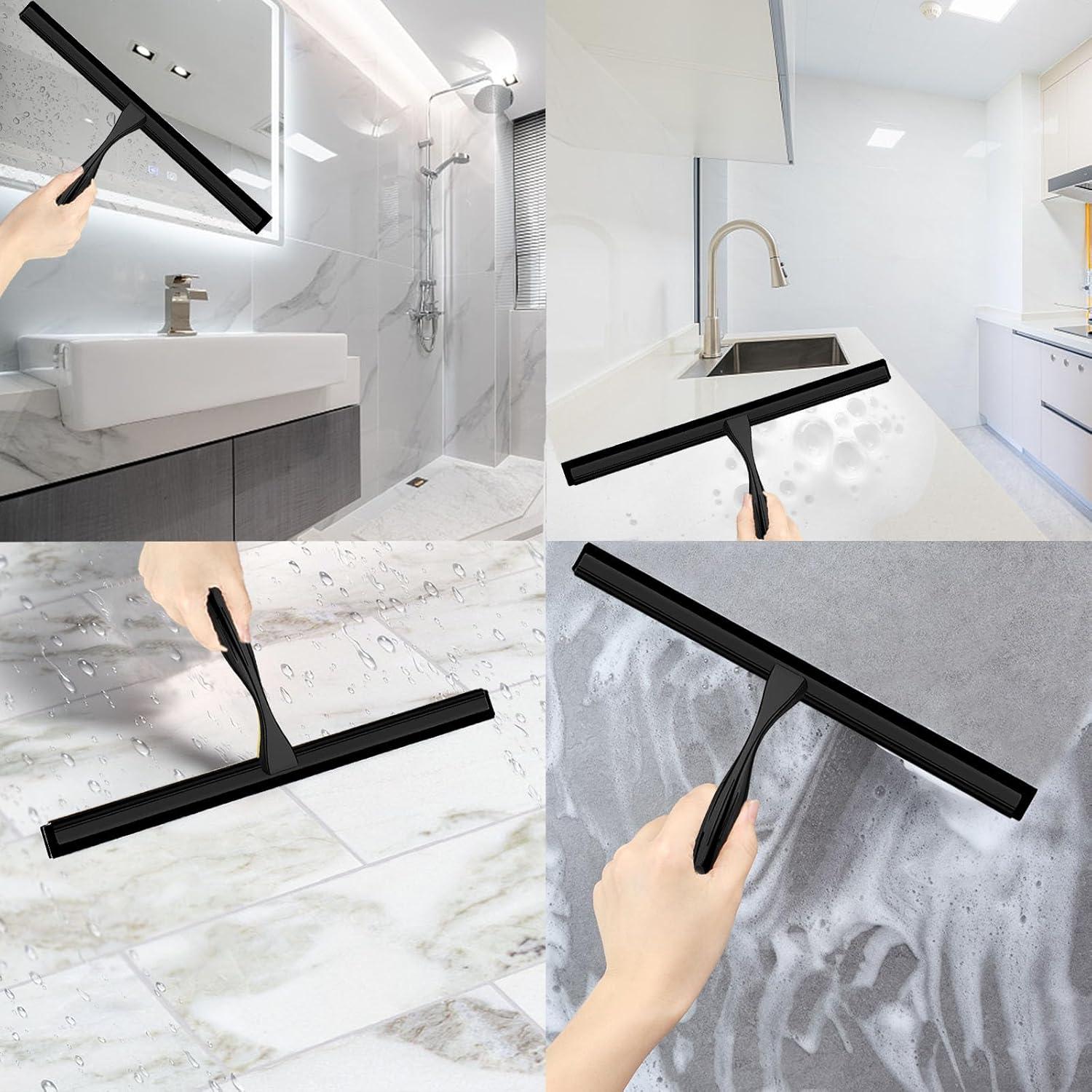 14'' Shower Squeegee, TOOVEM Squeegee for Shower Glass Door for Glass Doors, Windows, Bathroom, Car Windshield, Black