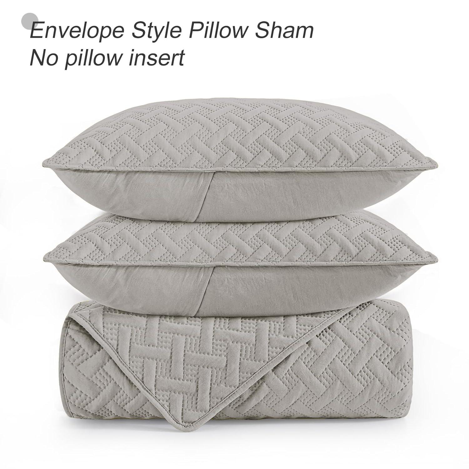 Exclusivo Mezcla Queen Quilt Bedding Set, Lightweight Soft Light Grey Queen Bedspreads Coverlets with Geometric Stitched Pattern