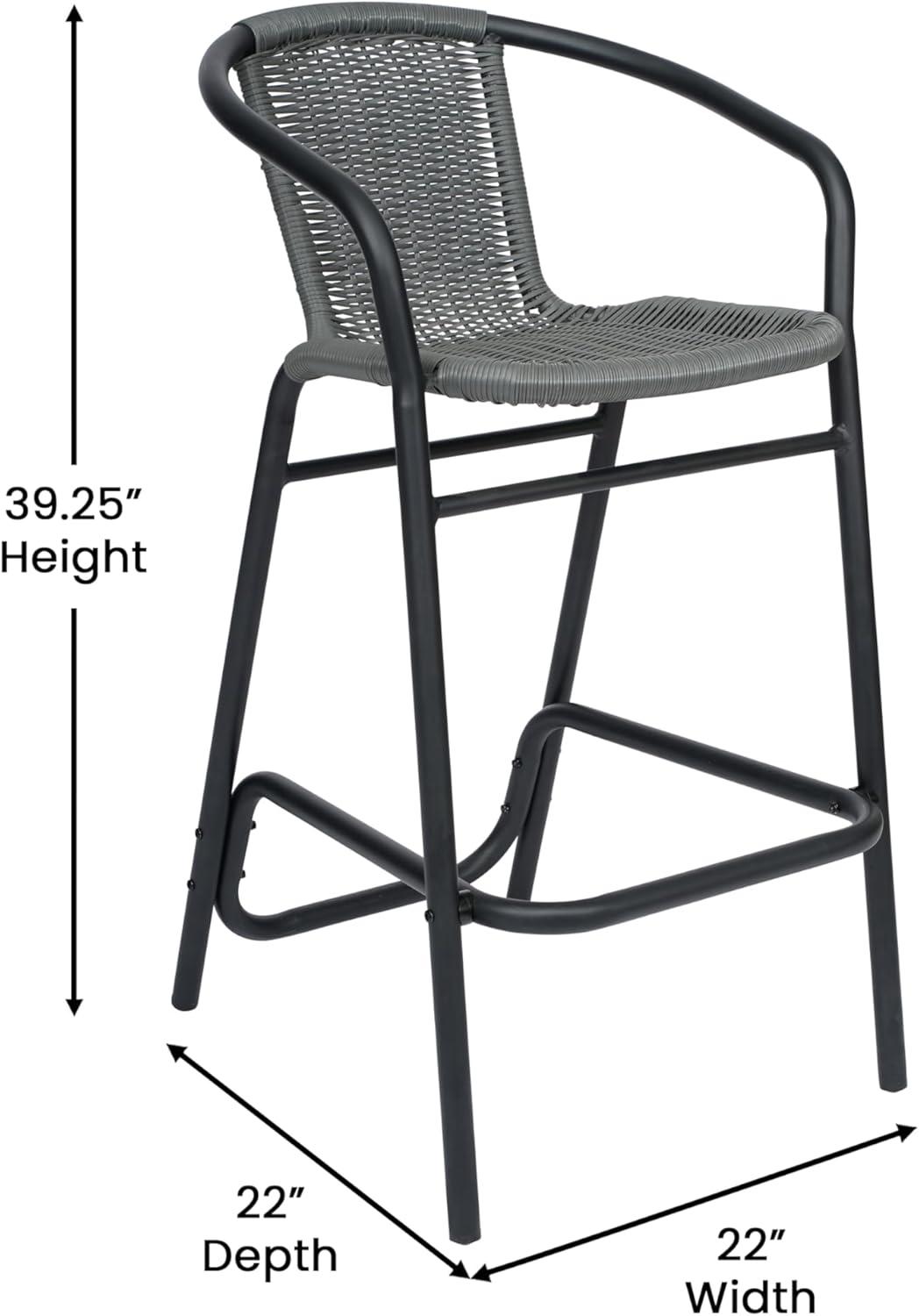 Flash Furniture Lila Commercial Indoor-Outdoor Rattan Restaurant Barstool with Aluminum Frame (Set of 2)