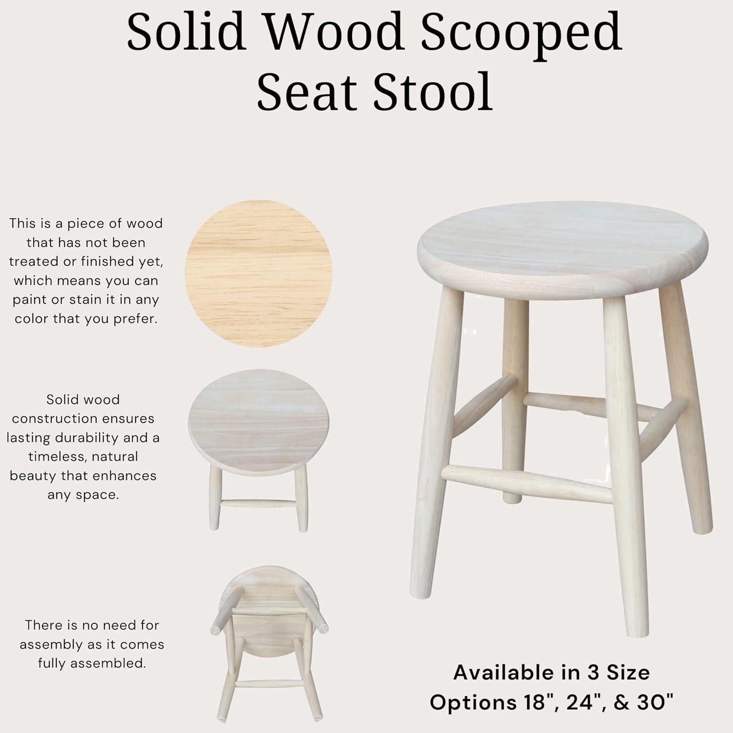 Scooped Seat Counter Height Barstool Brown - International Concepts: Solid Parawood, Kitchen, Unfinished