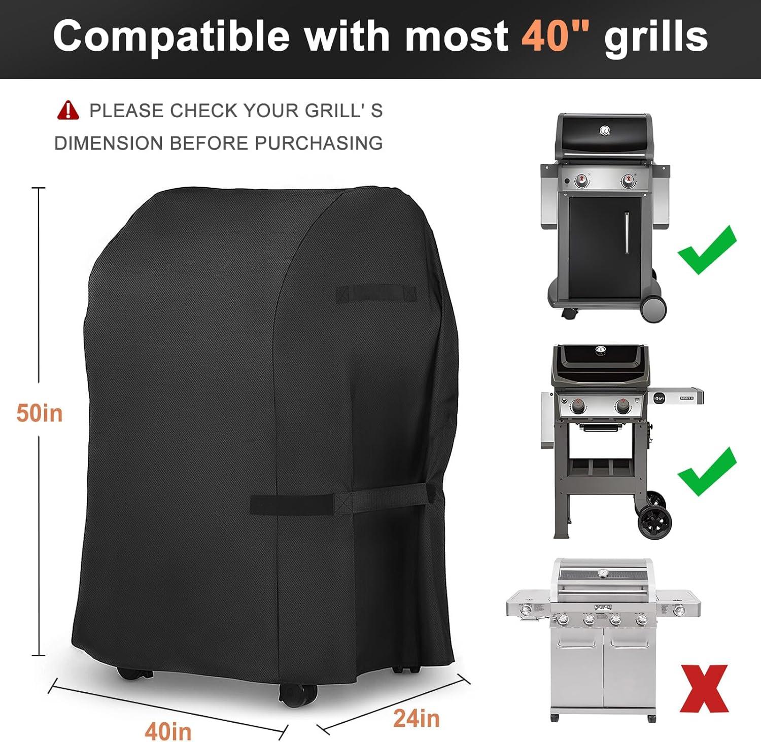 Heavy Duty Black Waterproof 40-Inch Grill Cover