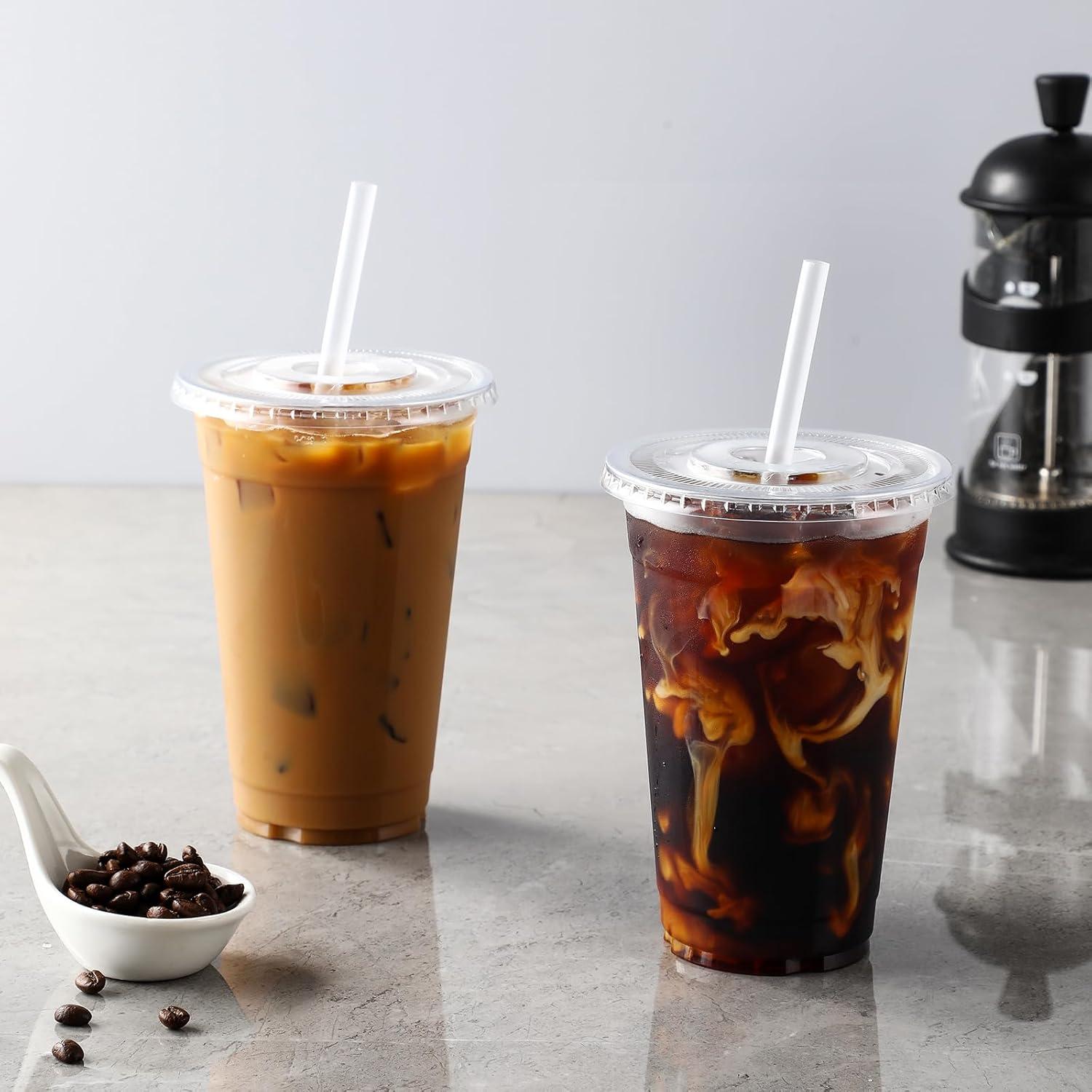 100 Pack - 16 oz Clear Plastic Cups with Lids, Sturdy & Food Safe Iced Coffee Cups with lids, Iced Coffee Cup, Disposable Cups Plastic Coffee Cups Smoothie Cups for Cold Drinks, Sip Lids