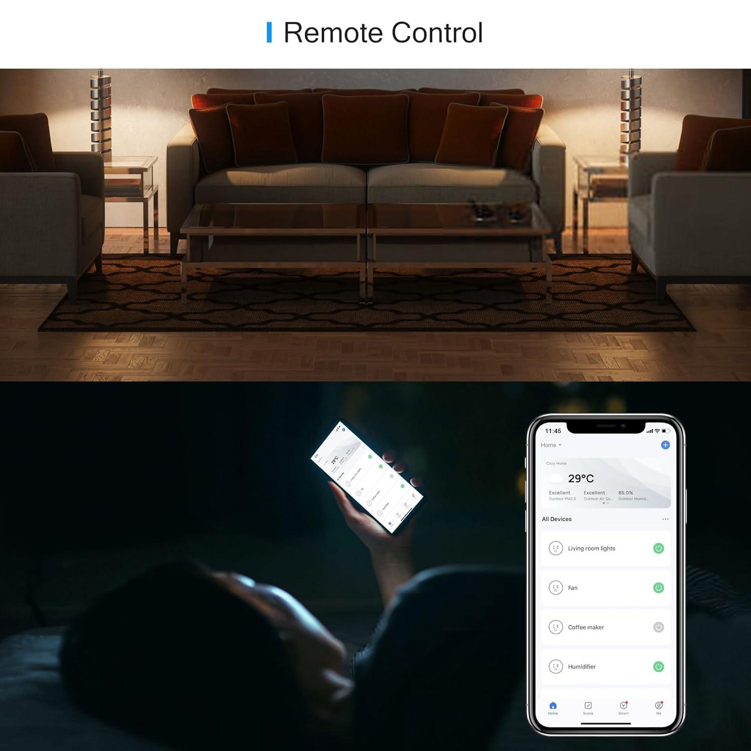 EIGHTREE Smart Plug 2025 Upgrade to 15A, Bluetooth & Wi-Fi Outlet Plug Dual Connection, Voice Control, Remote Control Outlet Timer Indoor, Smart Plugs That Work with Alexa & Google, 2.4GHz Wi-Fi Only