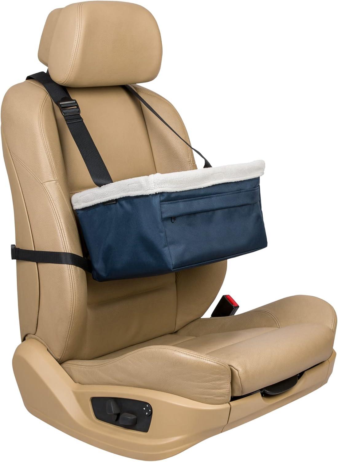 Navy Adjustable Dog Car Booster Seat with Fleece Liner