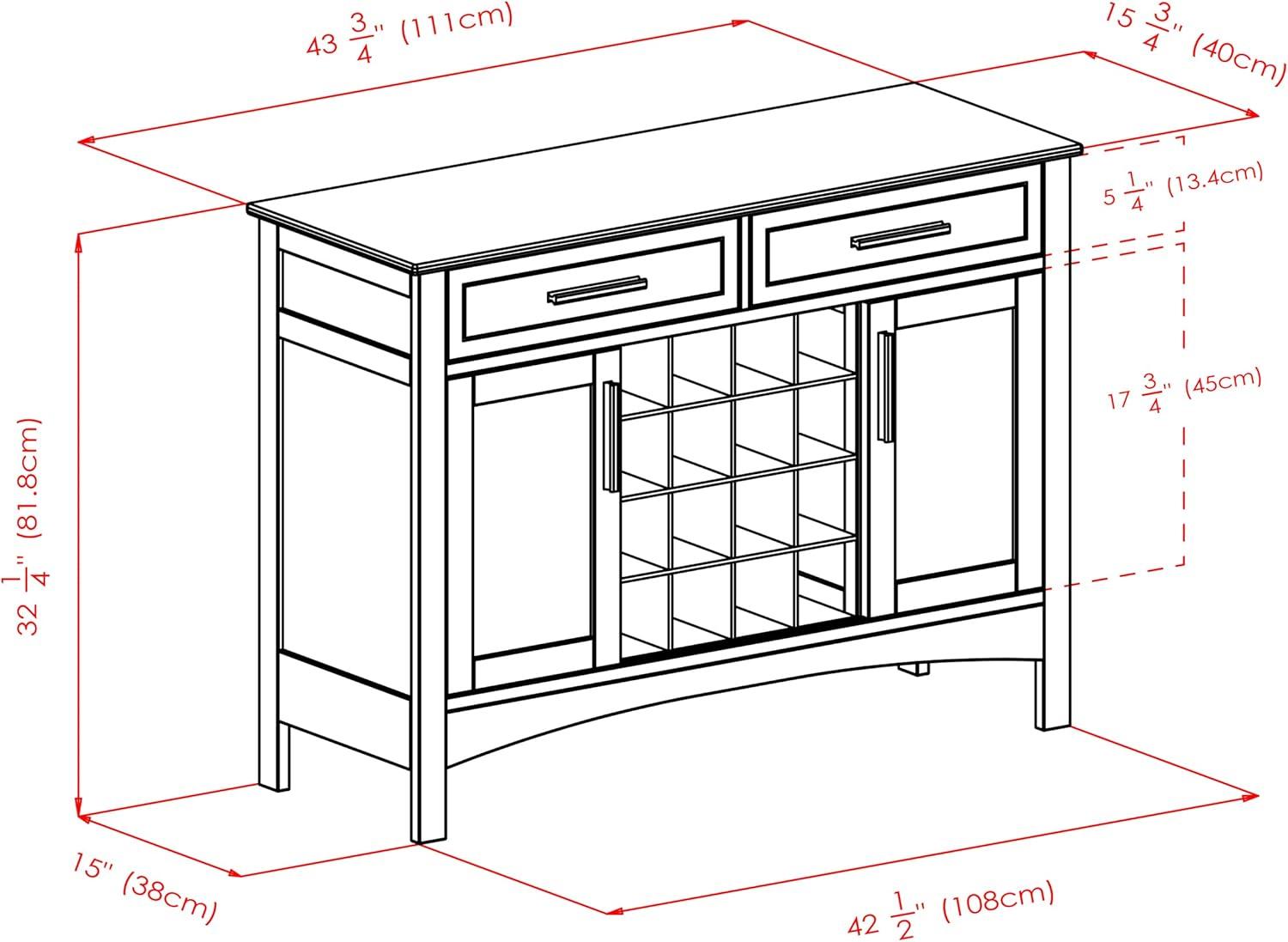 Winsome Gordon Buffet Cabinet/Sideboard Cappuccino: Transitional Style, Hardwood Frame, Sliding Doors, 2 Drawers