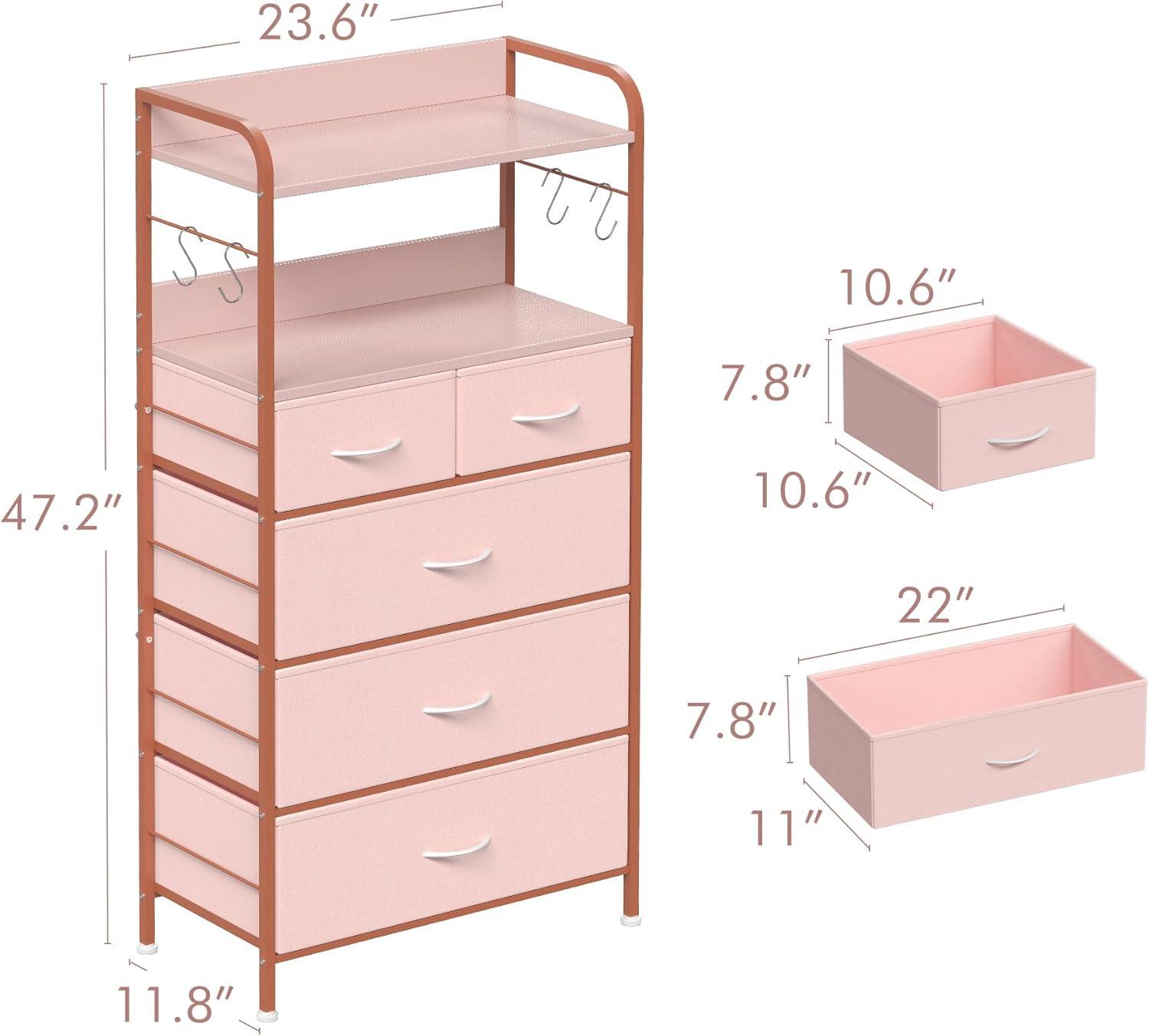 Pink Fabric and MDF Tall Dresser with Open Shelves