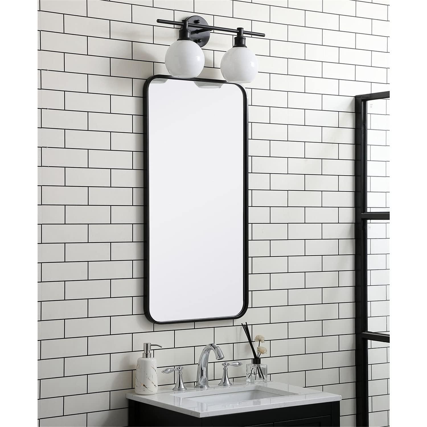 Elegant Lighting Soft corner metal rectangular mirror 18x36 inch in Black