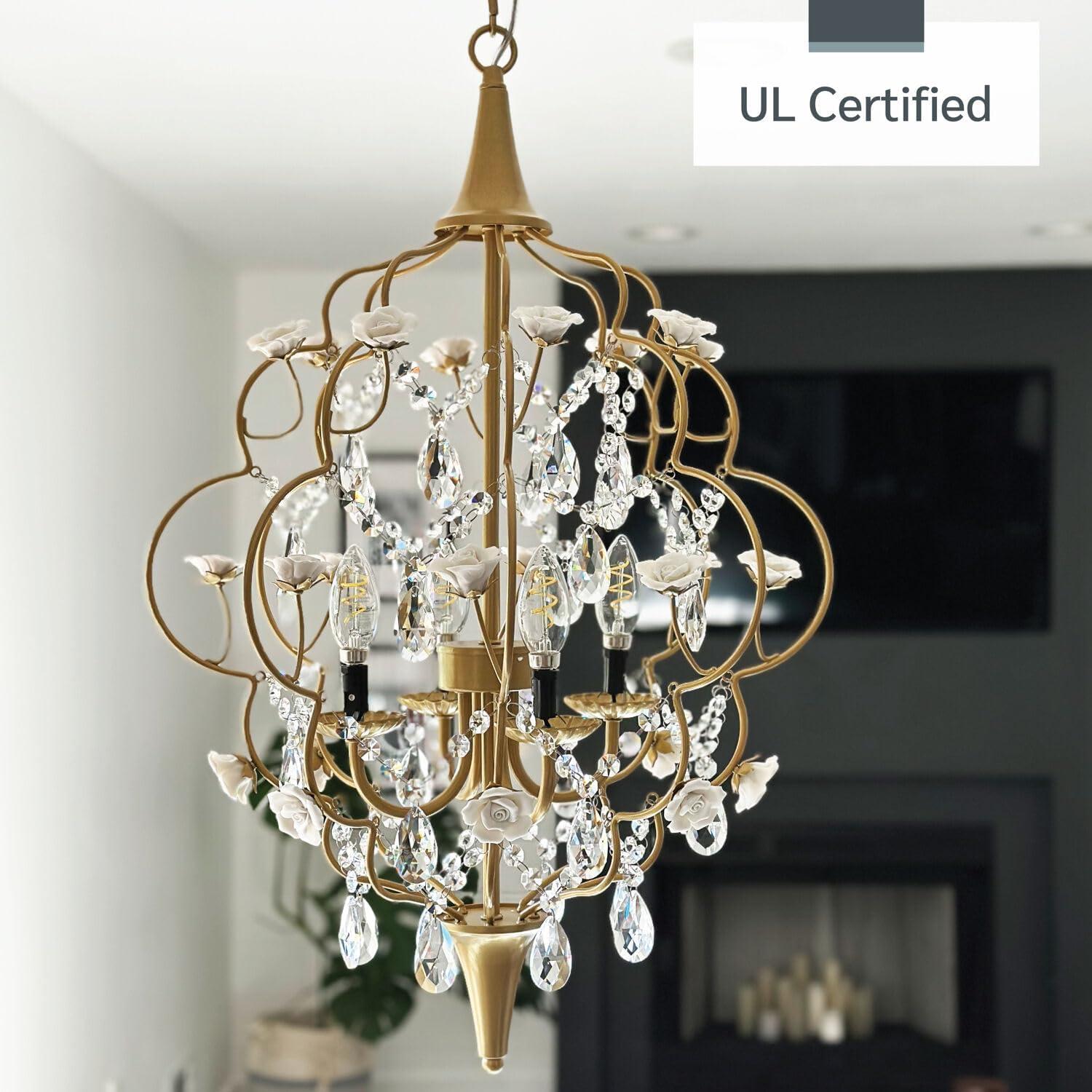 AF Lighting Floral 4-Light Chandelier with Cream Ceramic Roses