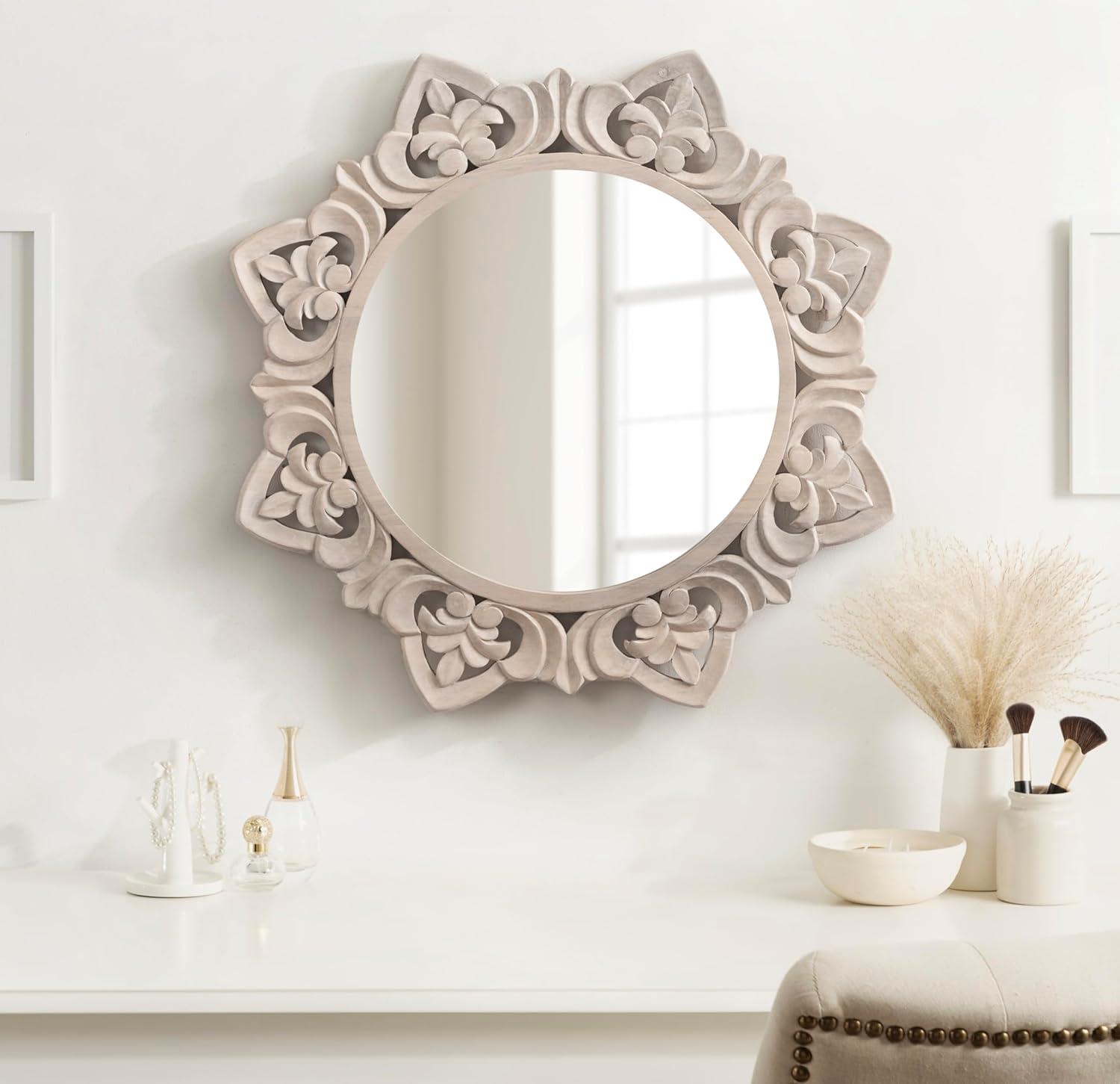 Kate & Laurel All Things Decor 28"x28" Meera Carved Wood Mirror Brown: Artisan Starburst, No Assembly