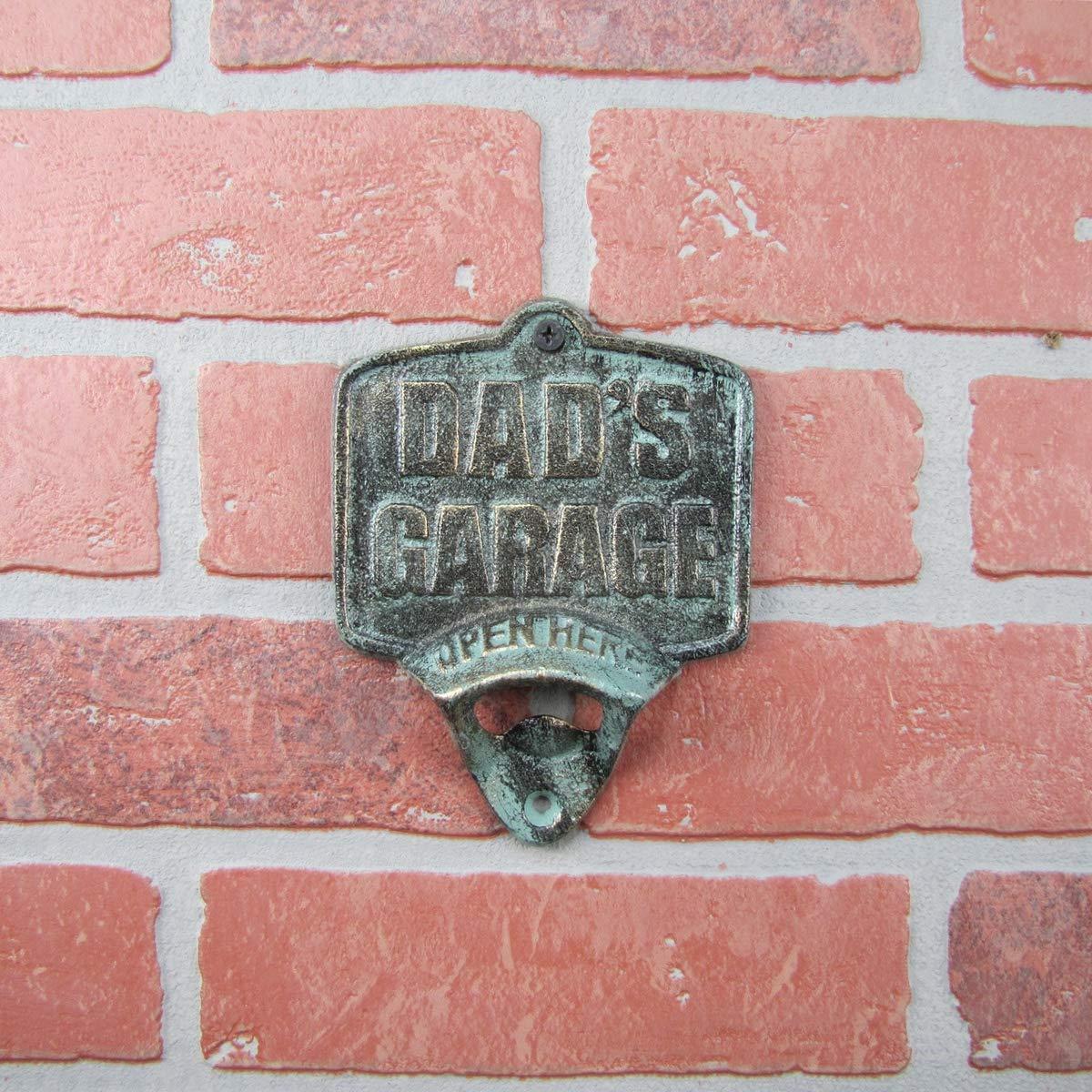 Cast Iron Dads Garage Open Here Beer Soda Cap Bottle Opener Wall Mount Bar Pub Gift