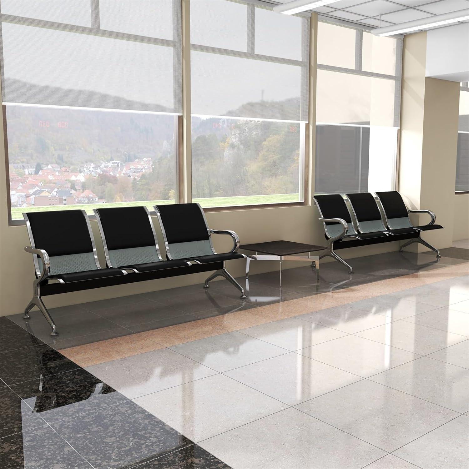 Kinbor Waiting Room Chairs, 3-Seat Reception Chairs Office Guest Waiting Furniture Bench Seating for Airport Bank Hospital, Black