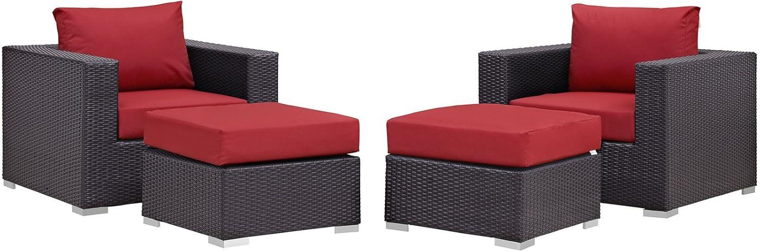 Espresso Red Wicker Rattan 4-Piece Outdoor Patio Set