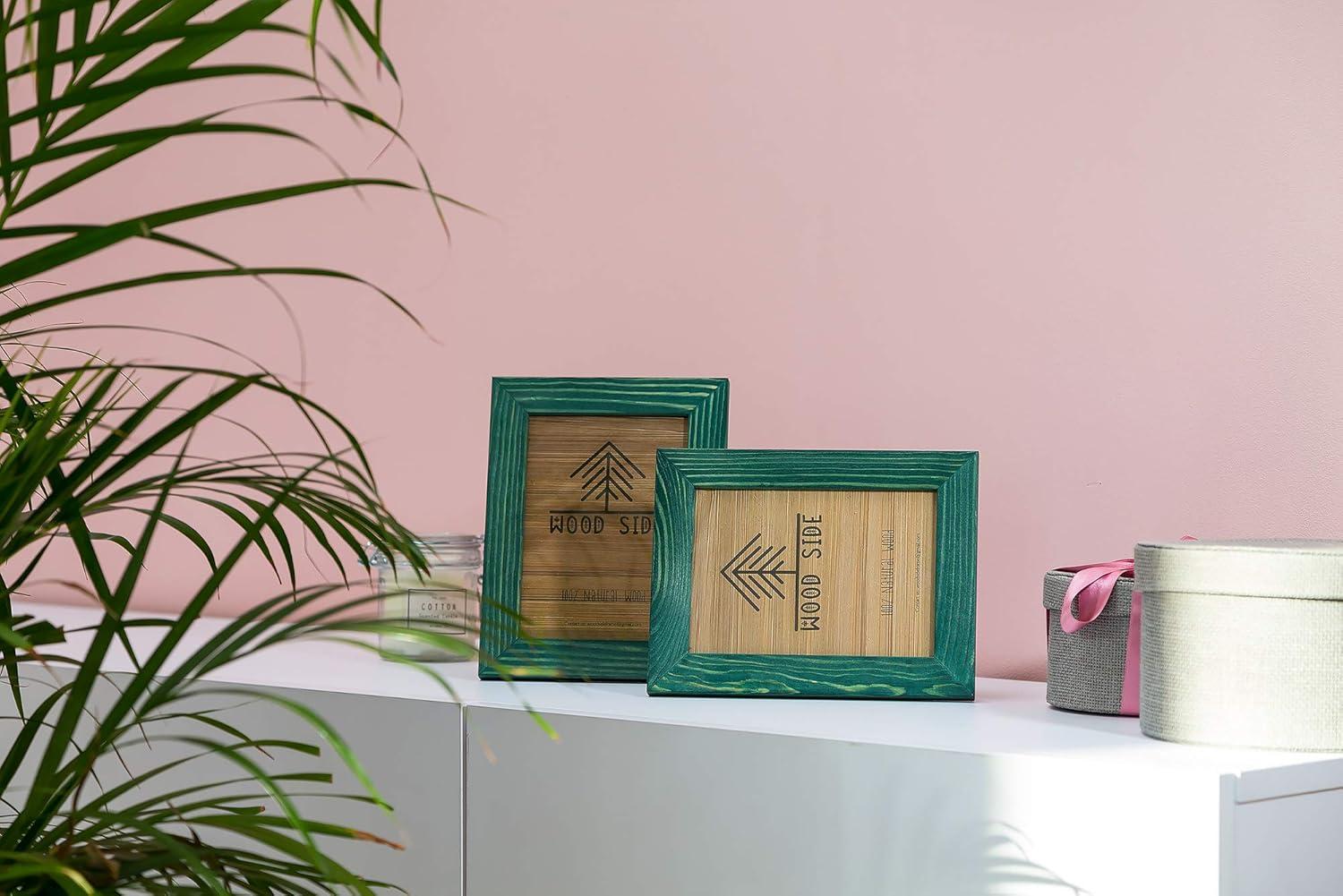 Rustic Wooden Picture Frames 8x10 - Green - Set of 2 - Natural Eco Solid Wood and High Definition Real Glass for Wall Hanging and Tabletop Photo Frame