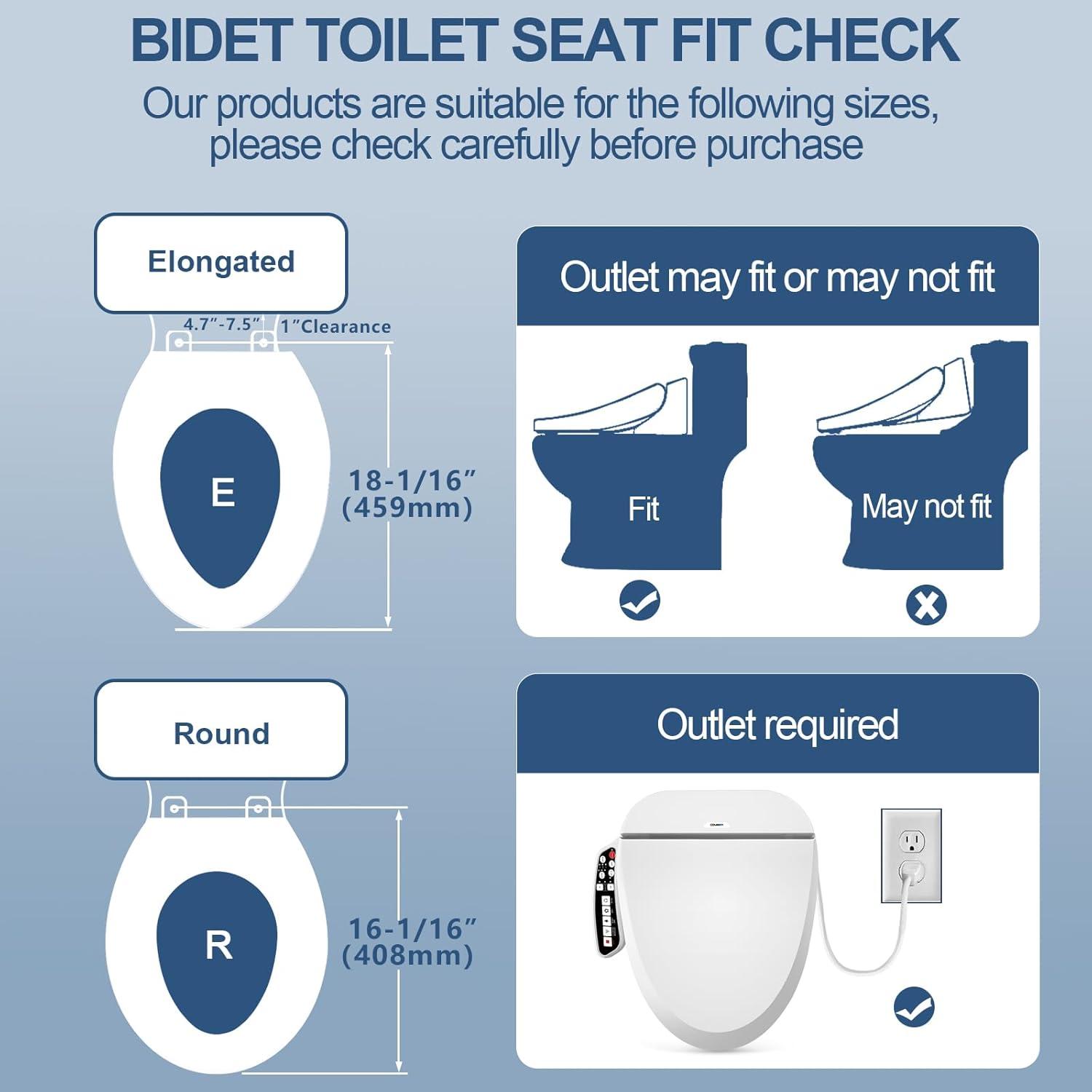 Elongated White Smart Bidet Toilet Seat with Heated Dryer