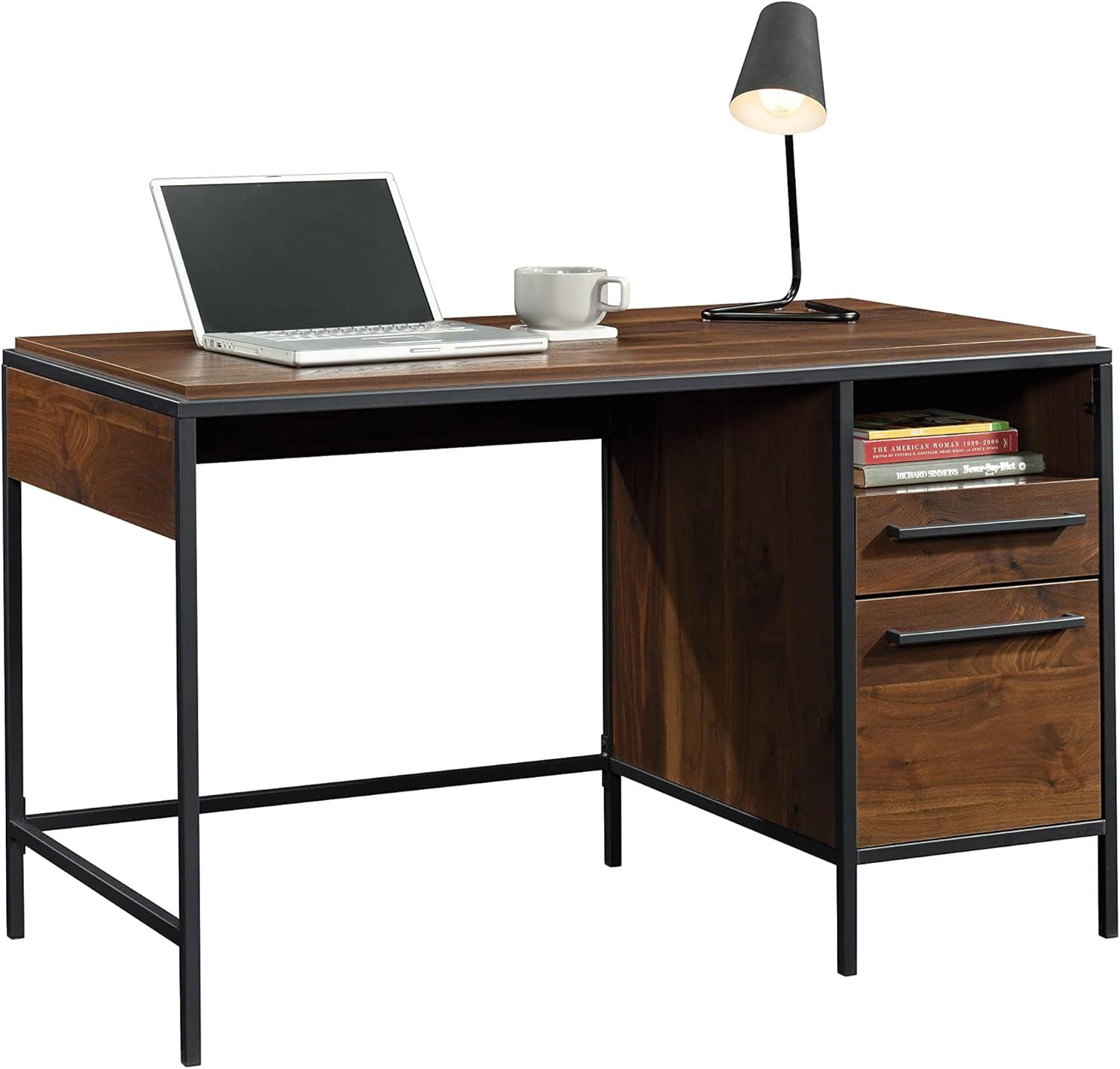 Grand Walnut Wood Desk with Drawer and Filing Cabinet