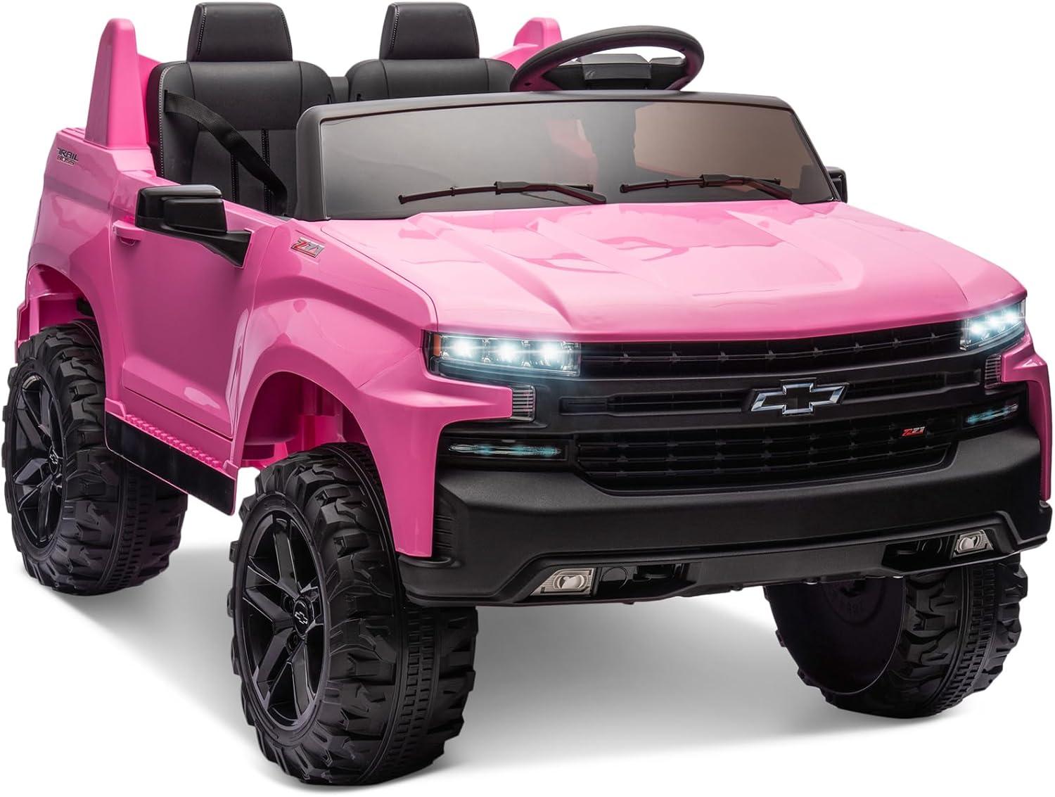 Chevrolet Silverado Autos Ride on con Motor de 24 V para Niños, Juguetes Ride on Extra Grandes de 2 Asientos con Control Remoto, Luz LED, Reproductor de MP3, Vehículos Eléctricos Camión Ride on para Niños y Niñas, Regalos, Azul