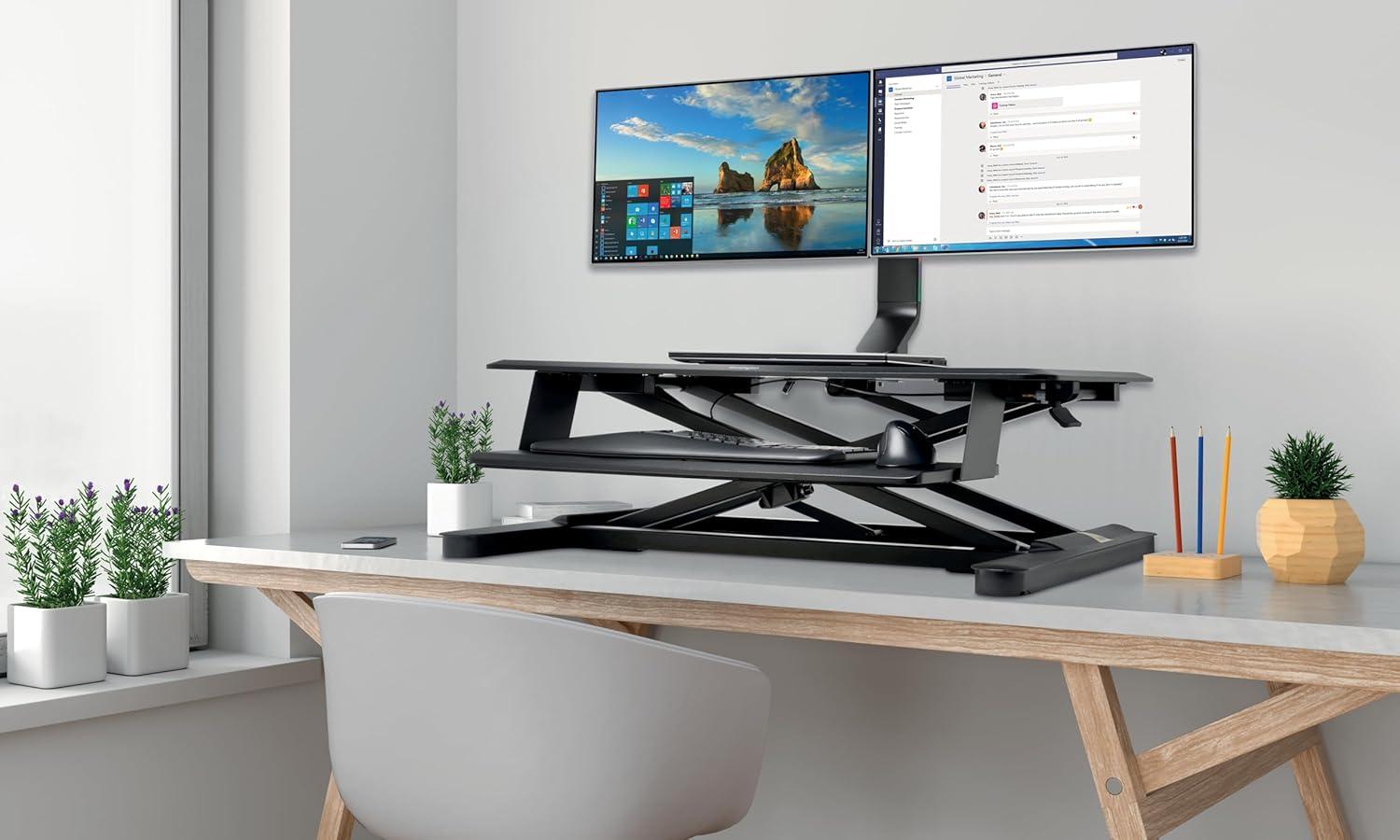 Black Dual Monitor Mount with Adjustable Tilt and Swivel