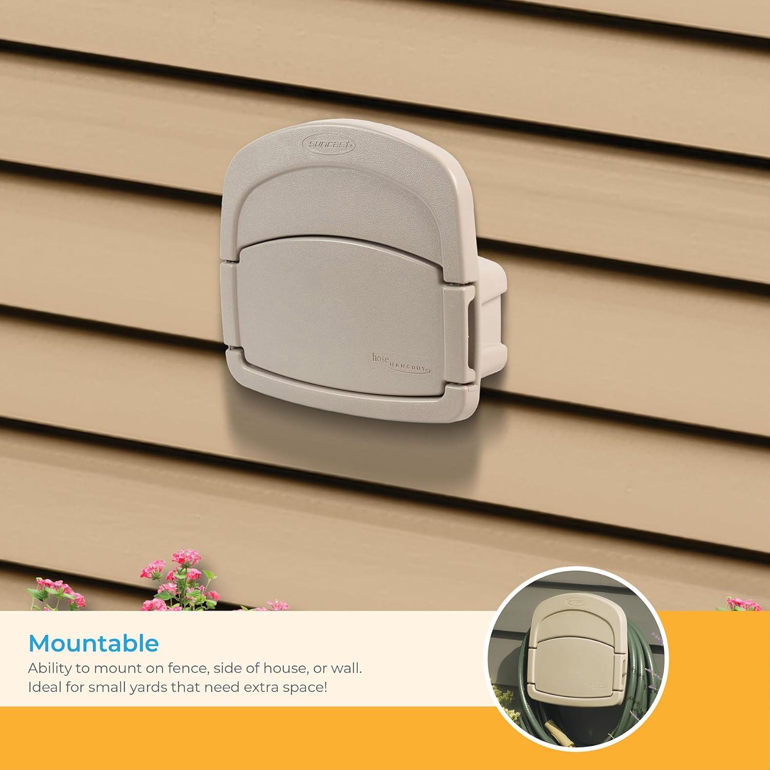 Suncast CPLDHH15000 Deluxe Garden Hangout with 150-Foot Capacity and Enclosed Storage Compartment, DHH150 Hose Hanger, Light Taupe