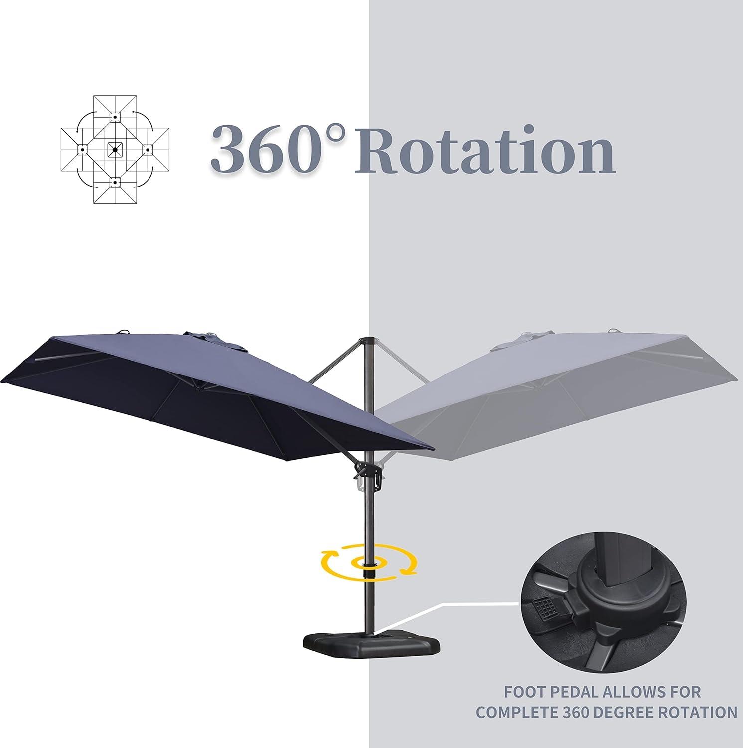 PURPLE LEAF 10 x 13FT Deluxe Rectangular Patio Umbrella, Large Offset Cantilever Umbrella with 360° Rotation, Navy Blue