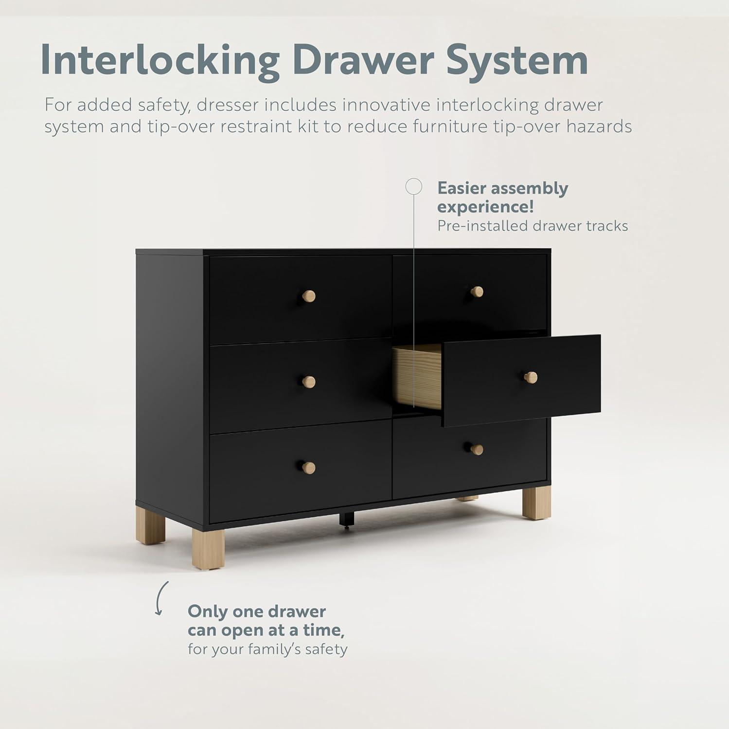 Black and Driftwood 6-Drawer Nursery Dresser