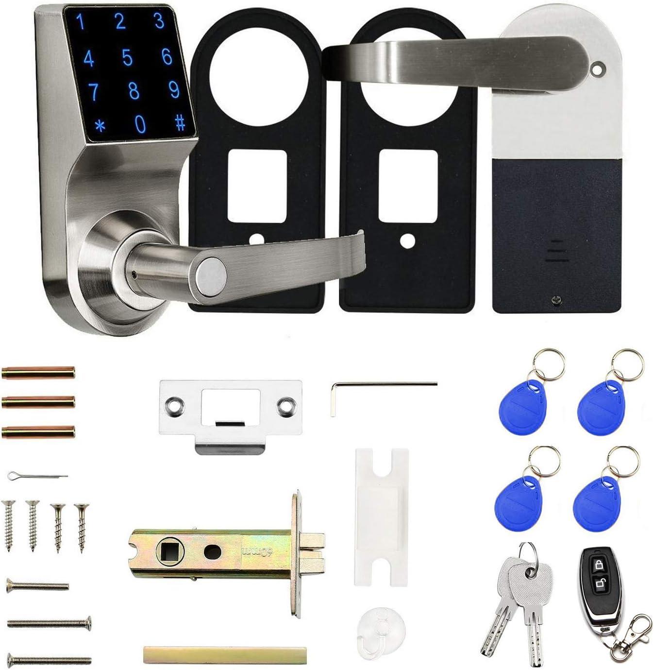 Smart door Lock Keyless Electronic Door Lock, Touchscreen with Key Fobs and Remote (Silver)