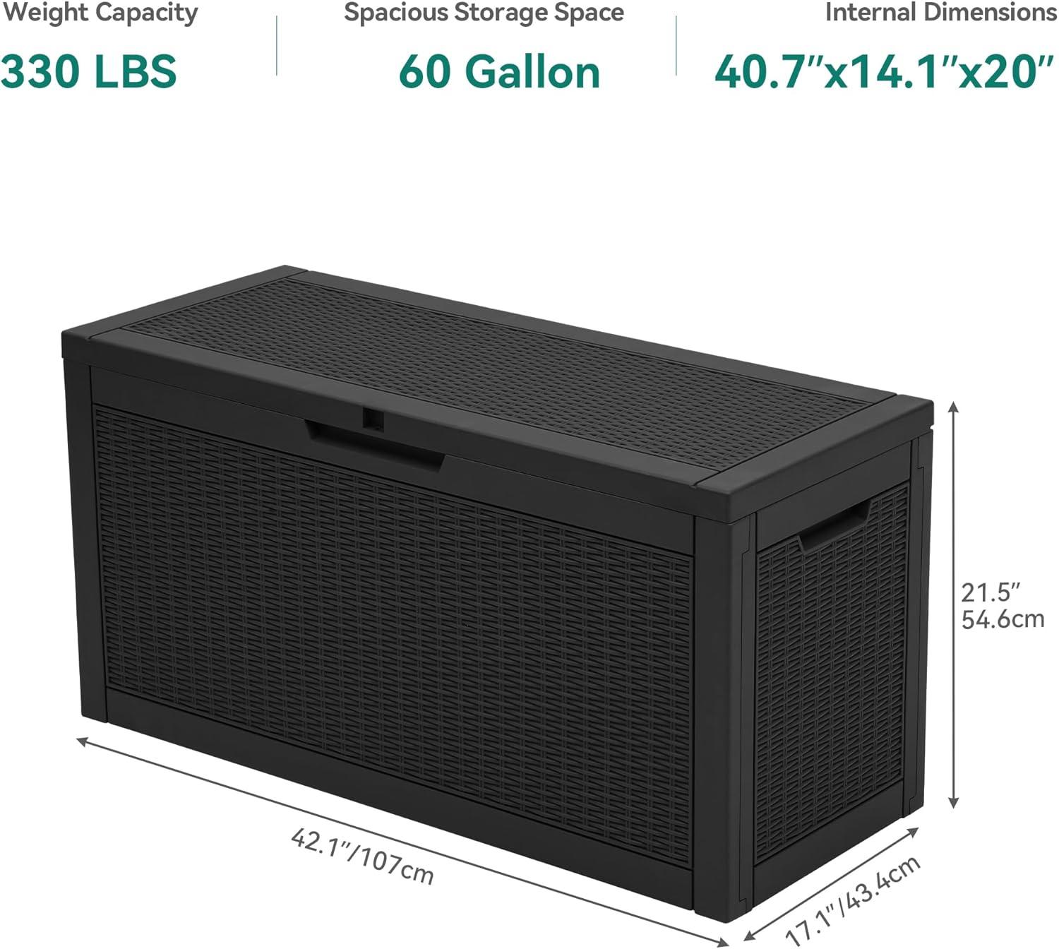 YITAHOME 32 Gallon Rattan Deck Box, Indoor Outdoor Storage Box for Patio Furniture, Pool Accessories, Cushions, Garden Tools, Sports Equipment, Waterproof Resin with Lockable Lid & Side Handles, Black