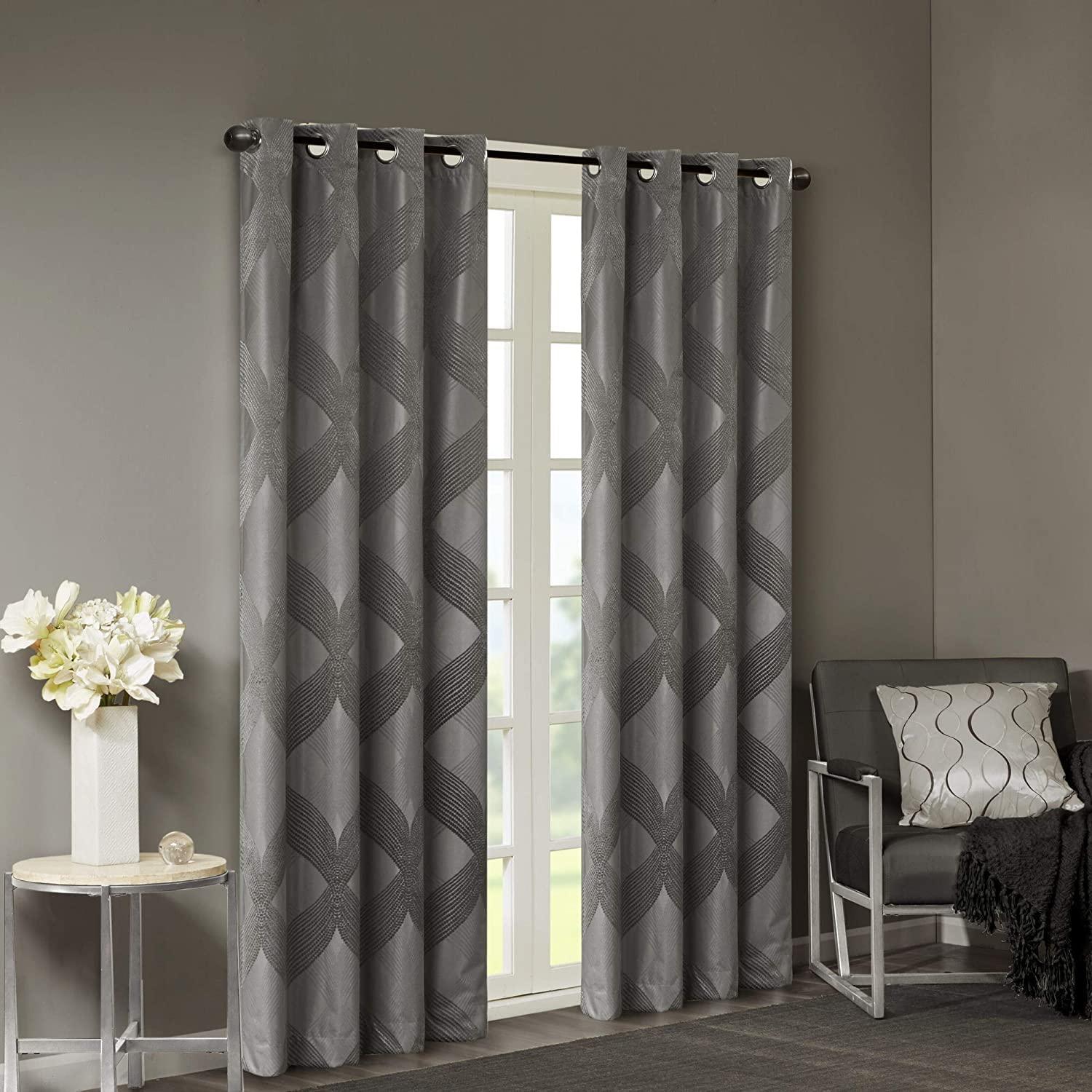Madison Park Bentley Ogee Knitted Jacquard Geometric Total Blackout Single Curtain Panel