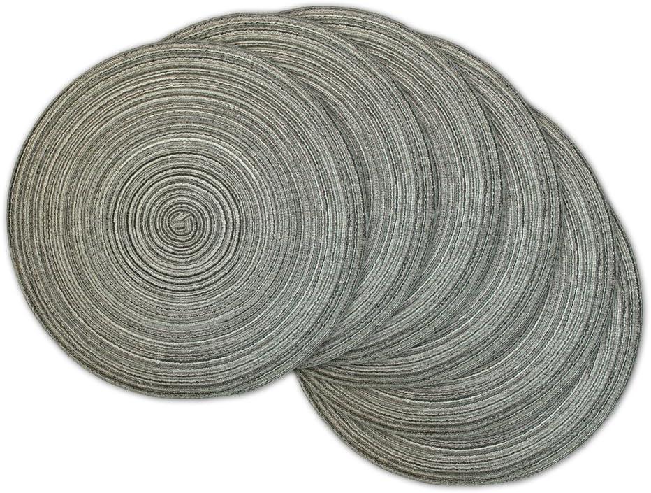 Black Round Variegated Woven Polypropylene Placemats, Set of 6