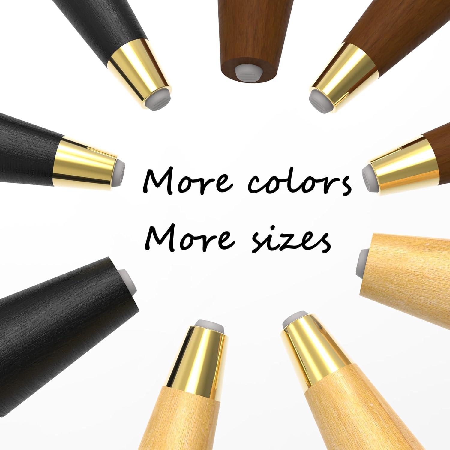 Hard Wood Furniture Legs with Gold Caps 6 Inch Mid-Century Modern Replacement Legs for Couch Dresser Cabinet Vanity Ottoman Walnut Color Sofa Legs Set of 4