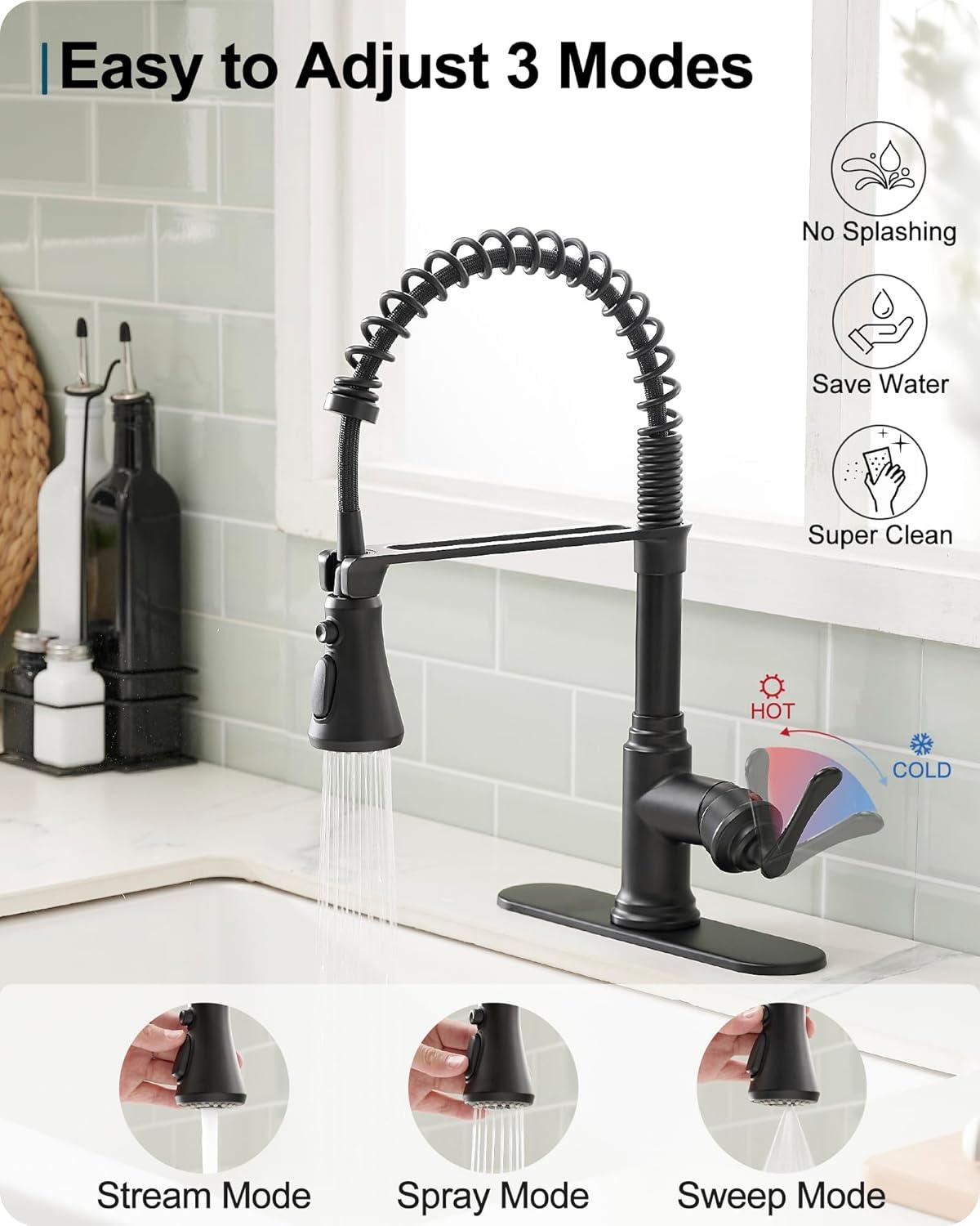 Kitchen Faucet With Pull Down Sprayer, Single Handle Spring Faucet For Sink Farmhouse Rv Laundry Room