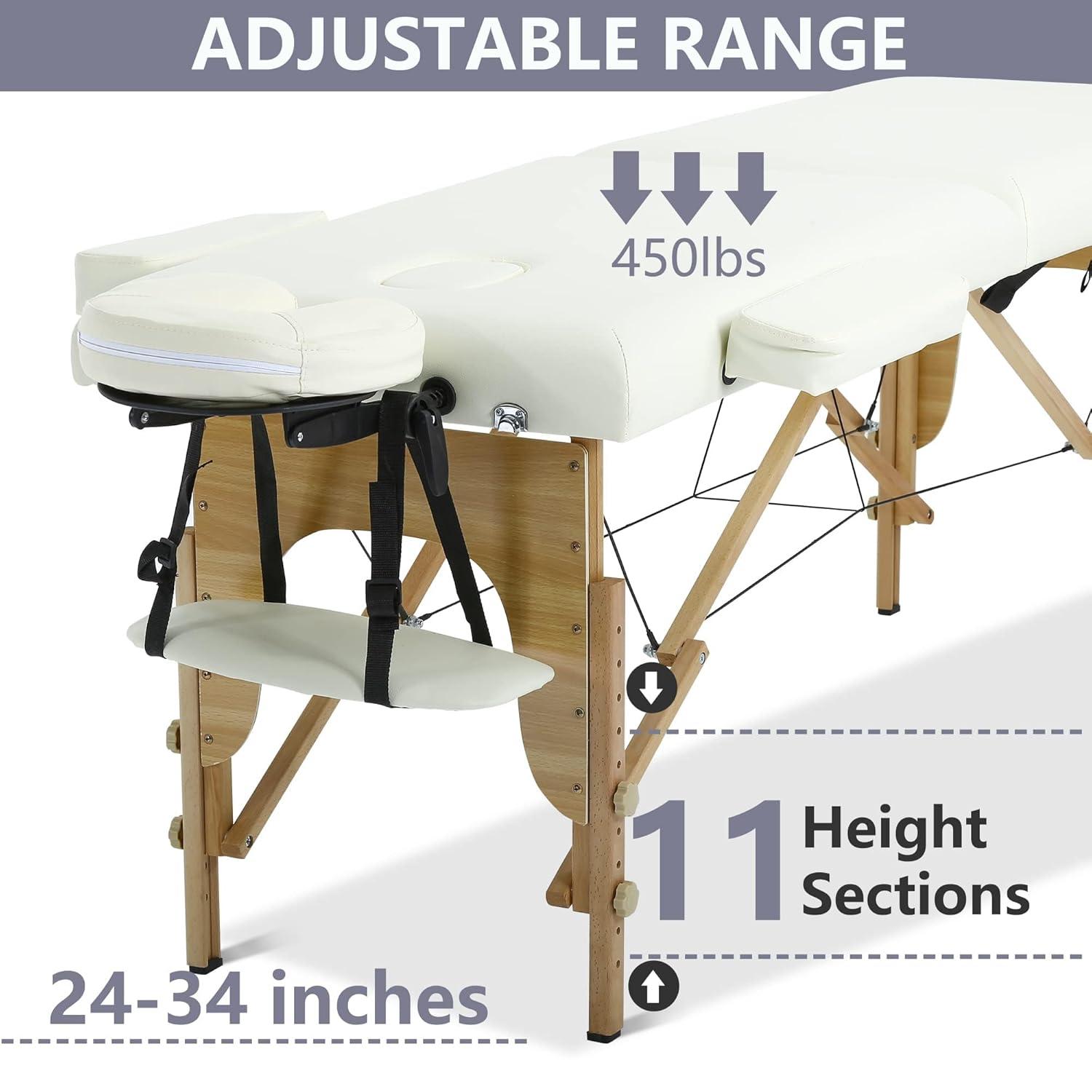 BestMassage Massage Bed Portable Massage Table 2 Folding Lash Bed Height Adjustable 24 Inch Wide Spa Table with Non-Woven Bag for Spa Footmassage Facial CareSpa Tattoo