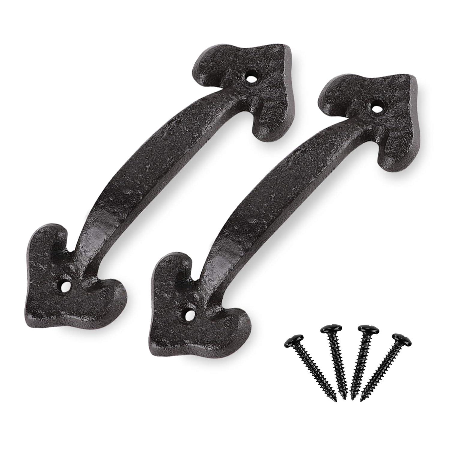 VivaLight 7 Inch Rustic Heart Design Gate Handle, Black Steel Door Pull with Screws, Decorative Hardware for Garden Shed, Garage, Fence, Cabinet, Pantry, Closet, and Interior Doors, Vintage