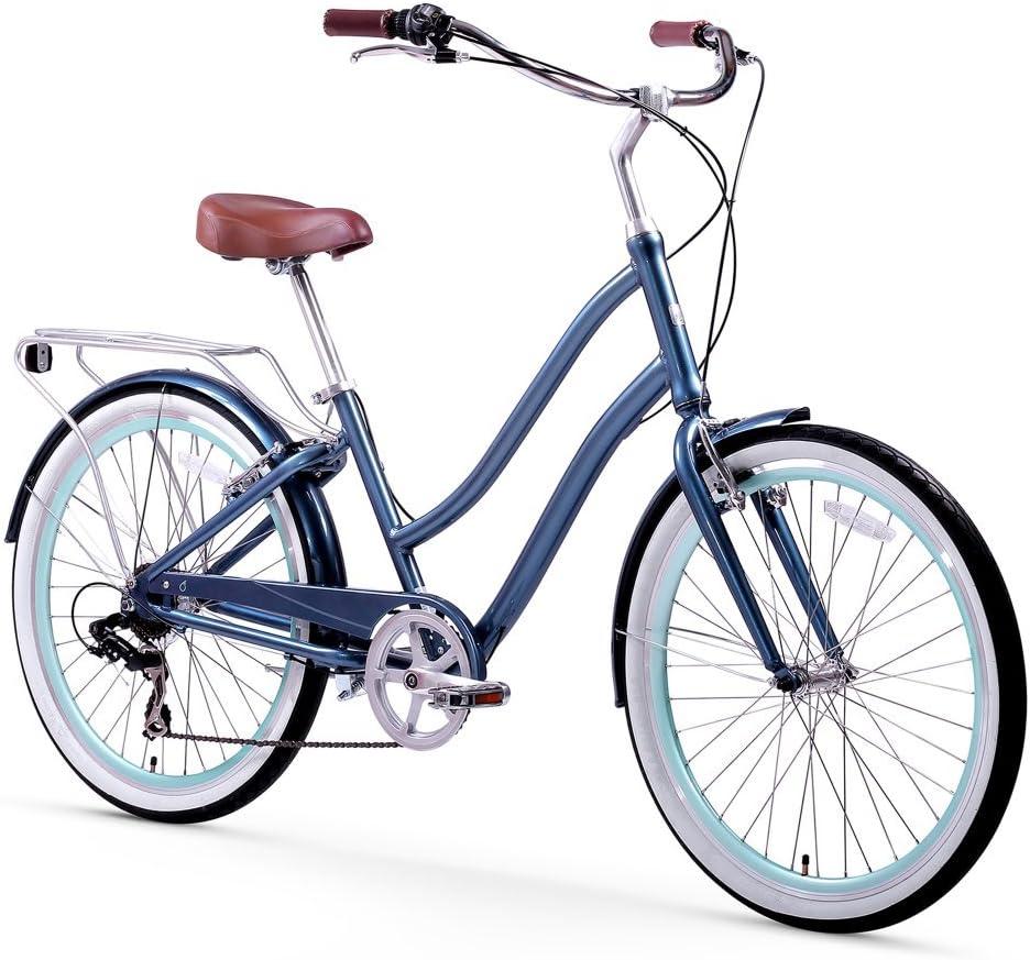 sixthreezero Every journey Women's 7-Speed Step-Through Hybrid Cruiser Bicycle, 26 In. Wheels and 17.5 In. Frame, Navy