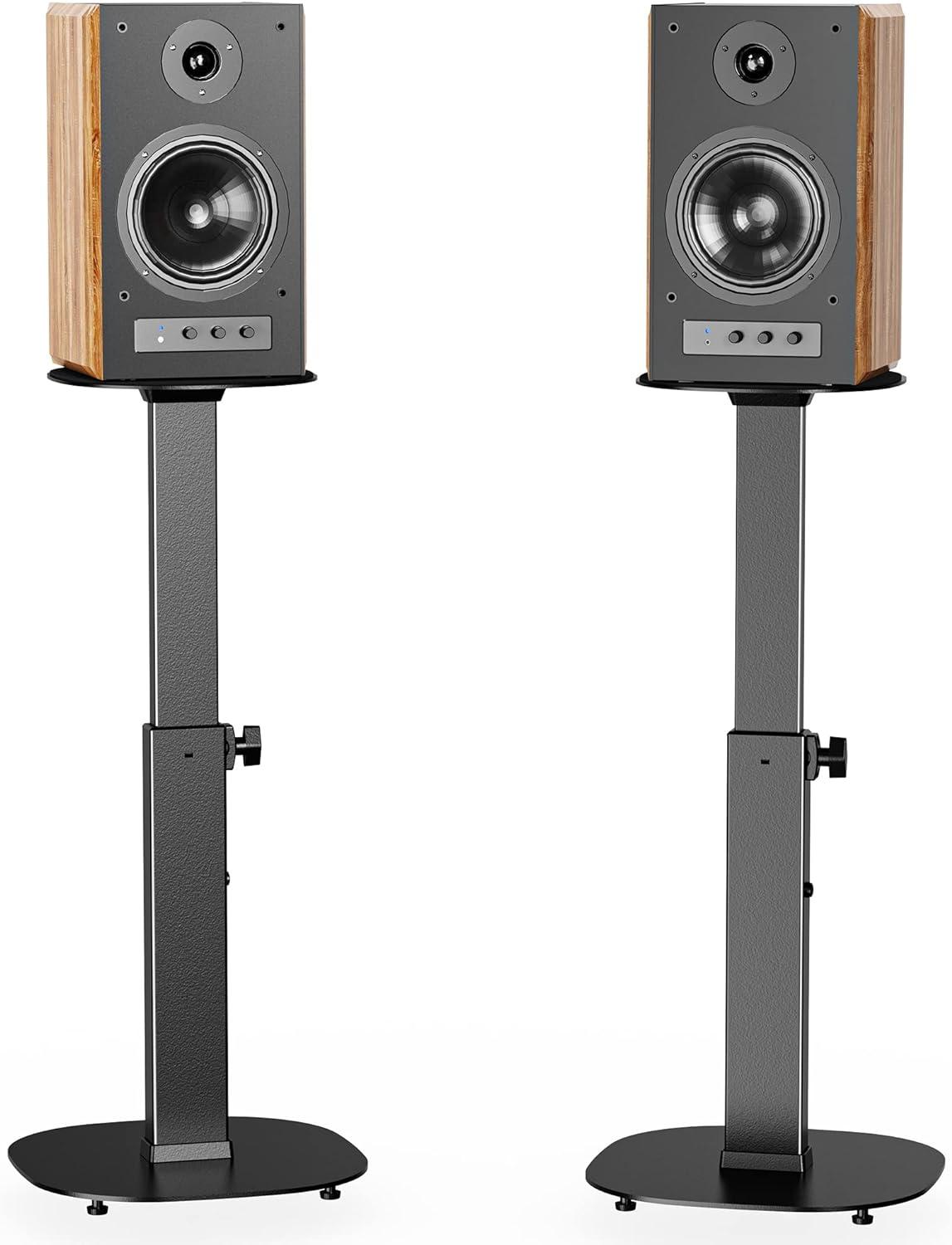 Adjustable Black Steel Speaker Stands with Cable Management, 23" Height