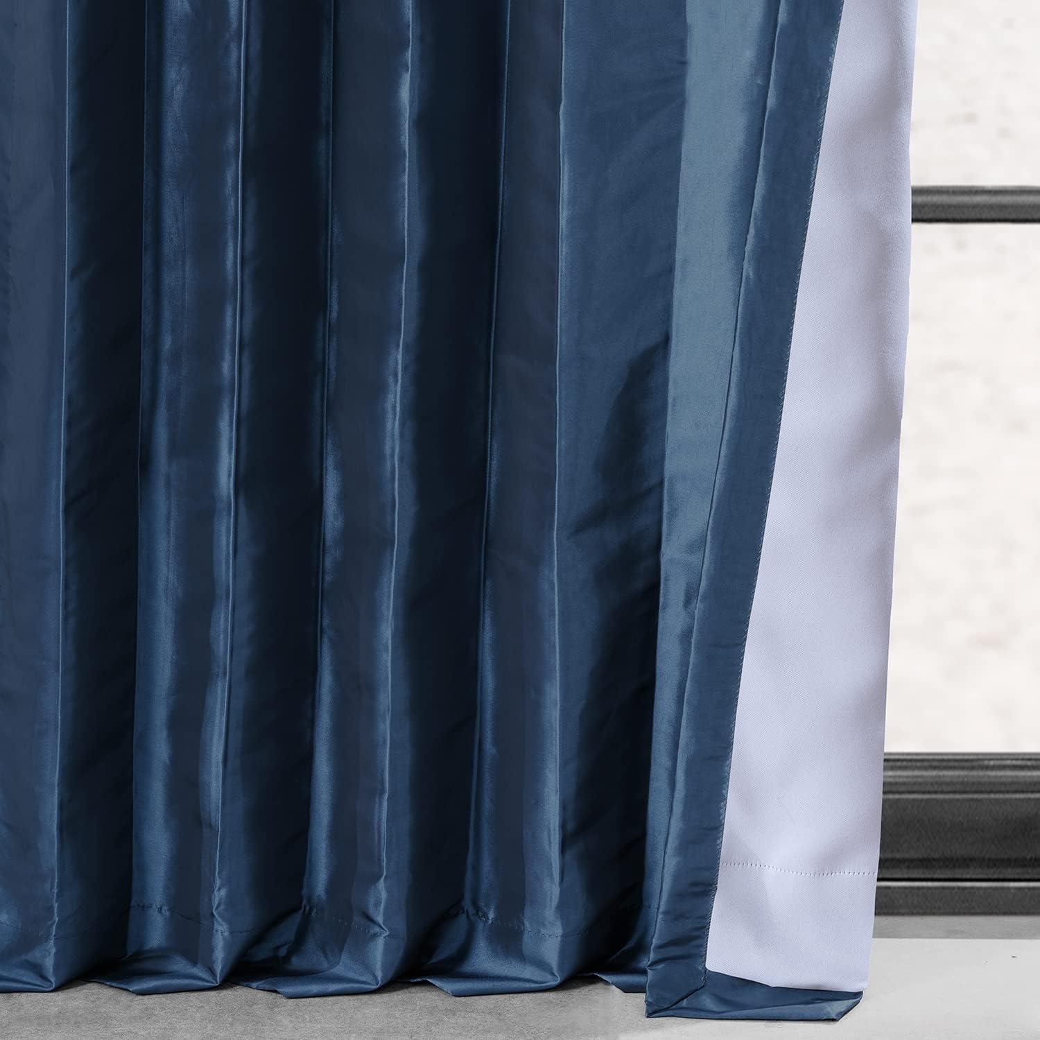 Navy Blue Blackout Faux Silk Taffeta Curtain (1 Panel), Navy Blue, 50W X 108L
