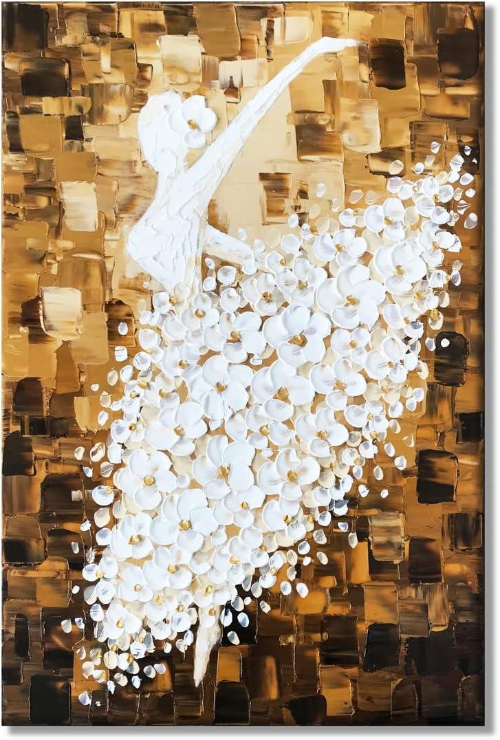 Paimuni 100% Hand Painted Canvas Wall Art Italy Town Mediterranean Tuscany Sea Coast Flowers Oil Painting Stretched and Framed Ready to Hang Landscape Scenery Wall Decor 24x36 Inch