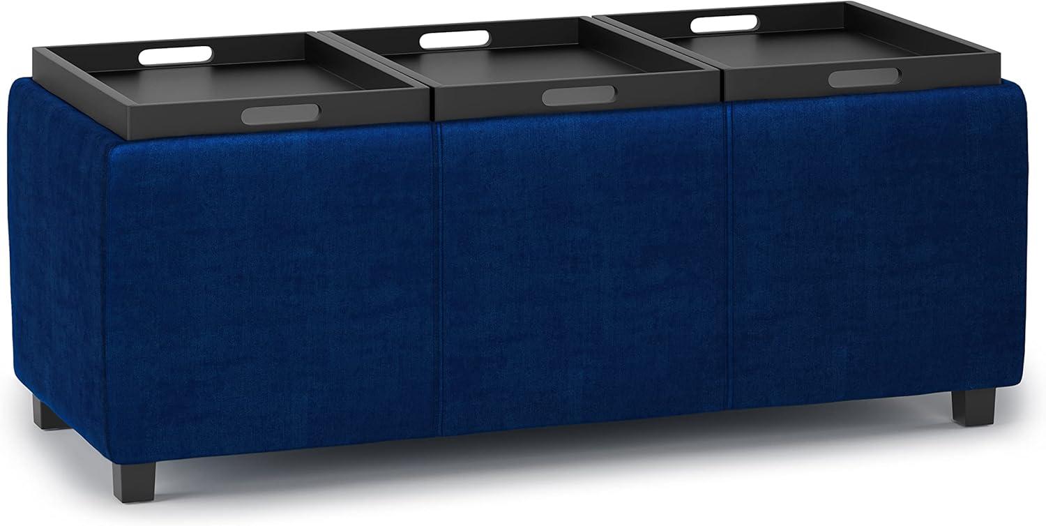 Simpli Home Avalon Storage Ottoman In Blue Velvet Fabric