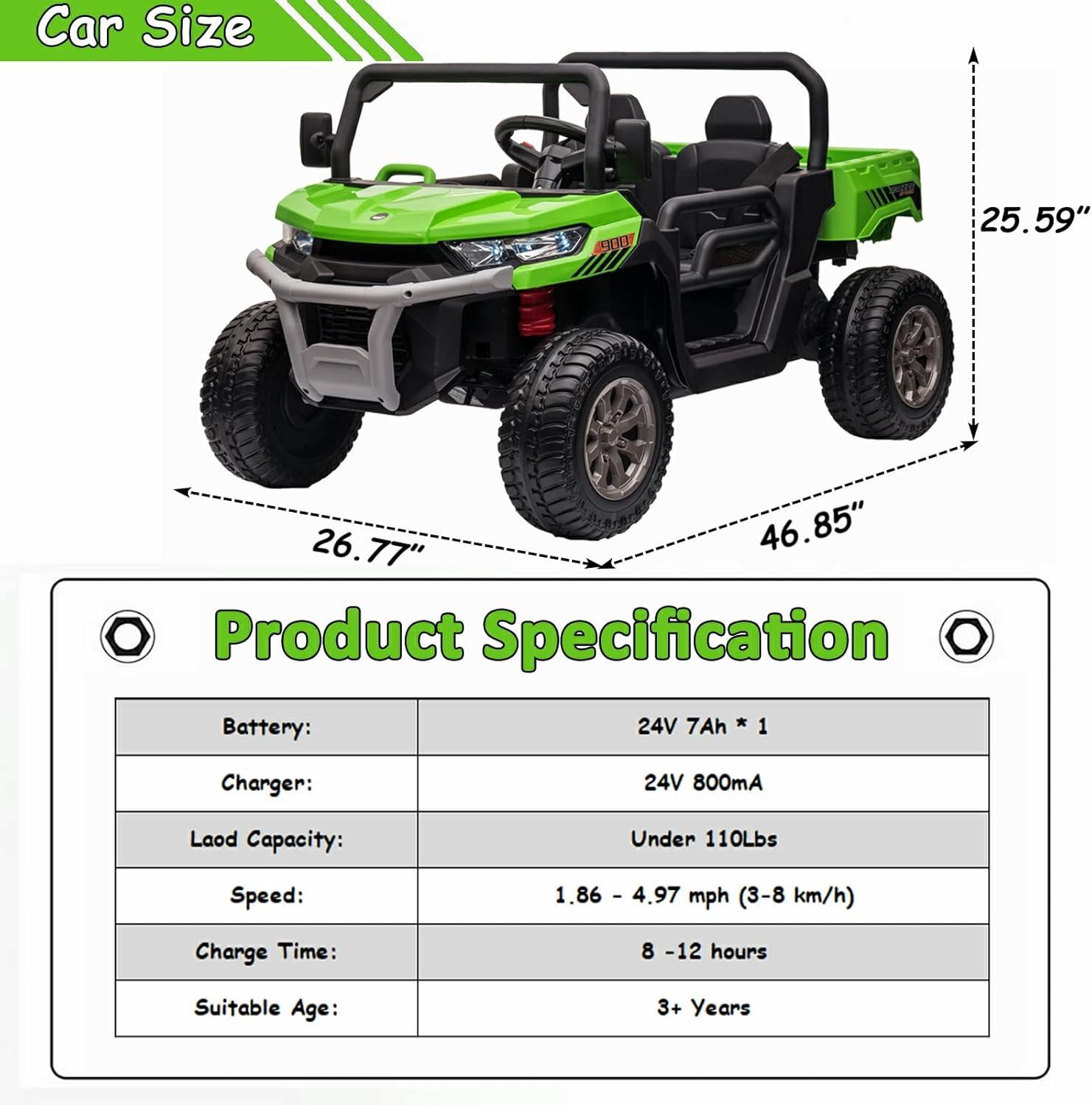 4 Wheels 24V Ride on Dump Truck Toys 2 Seater Kids Ride On UTV Car with Remote Control,Electric Dump Bed