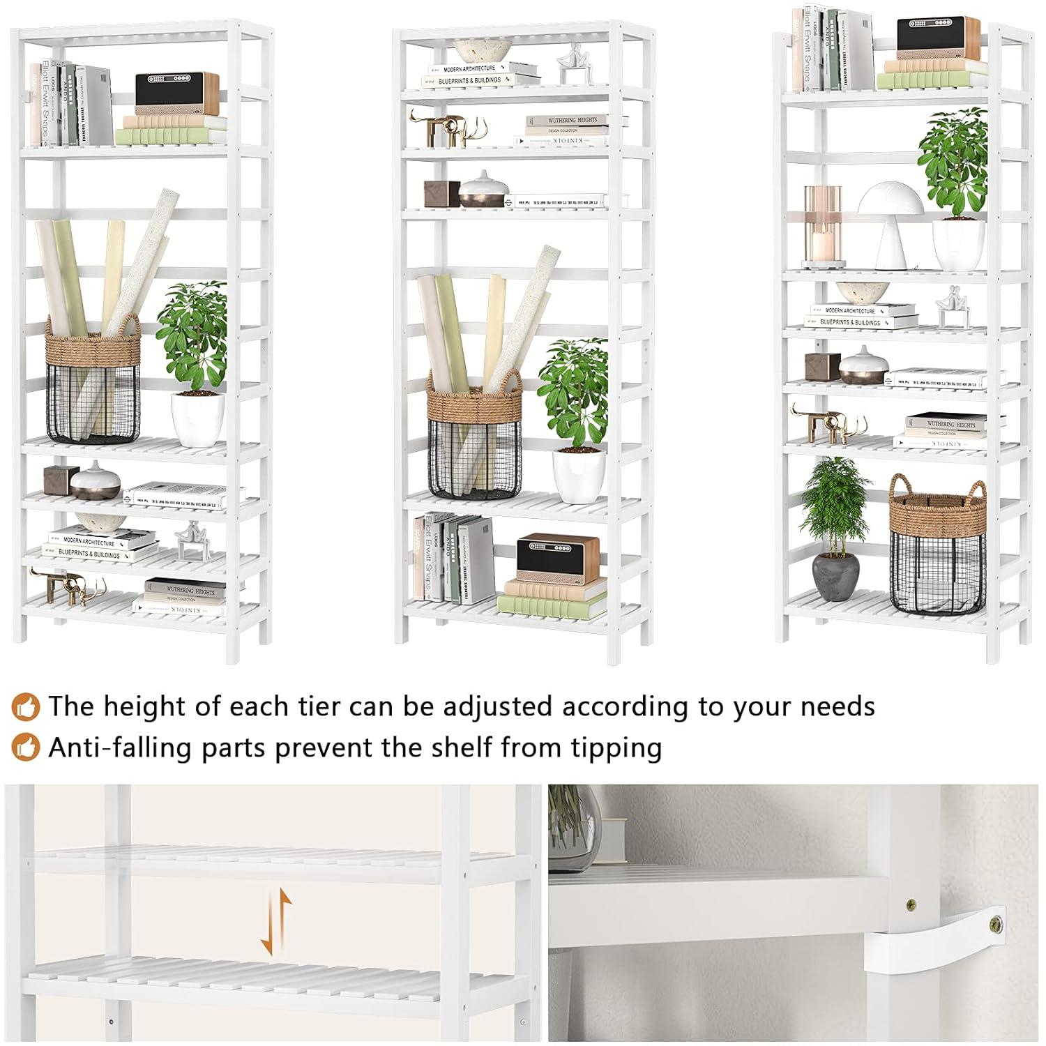 Adjustable 6-Tier Natural Bamboo Bookcase for Home Office