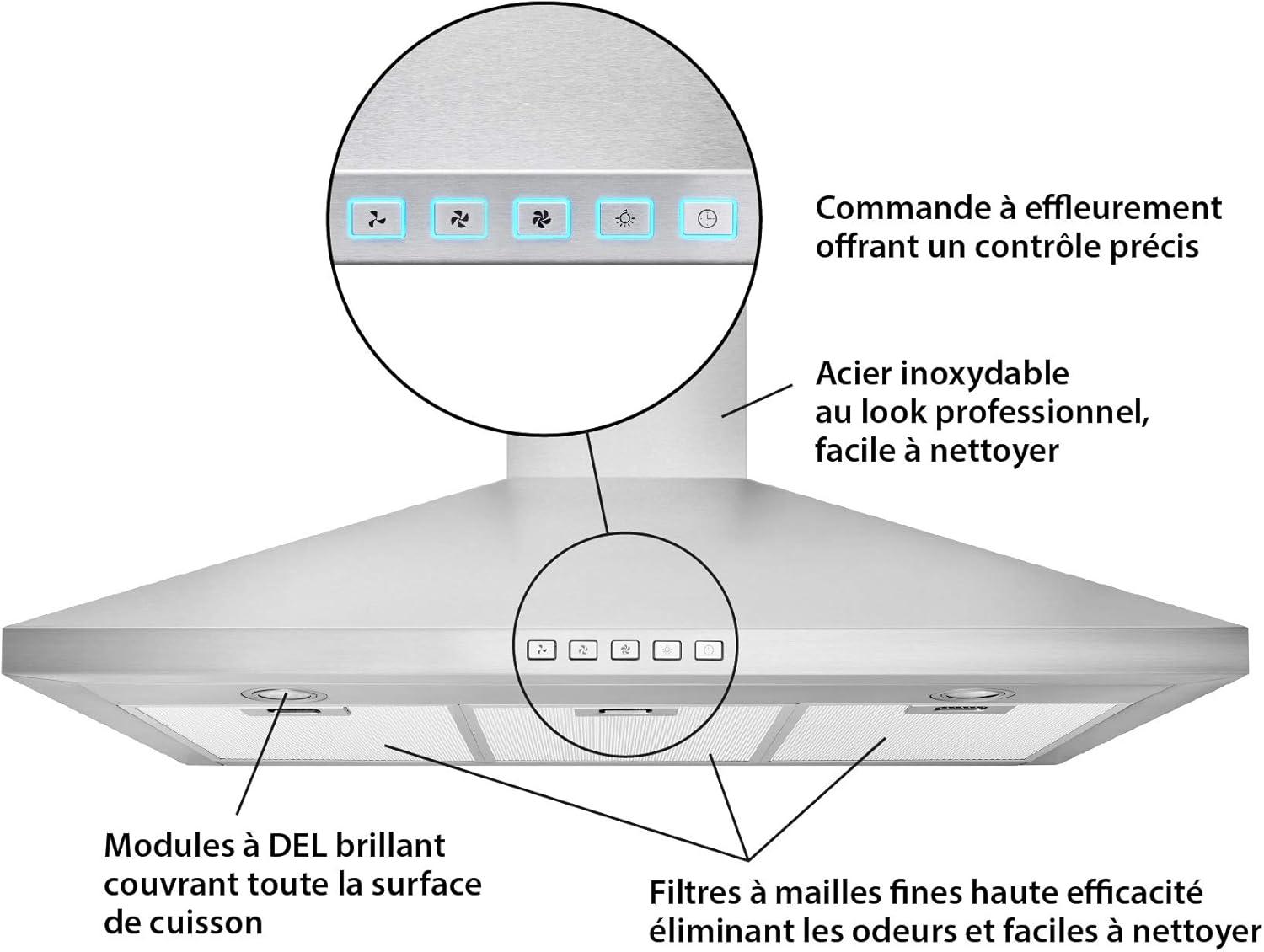 Broan-NuTone BWP1364SS Pyramidal Range LED Lighting Convertiable Wall-Mount Kitchen Chimney Vent Hood, 36-Inch, Stainless Steel