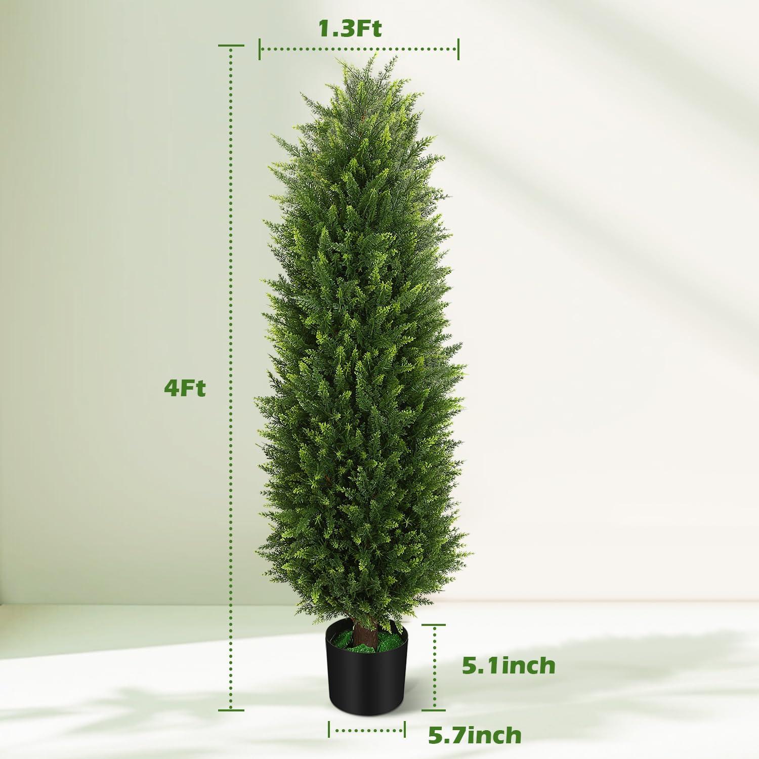 LINBONIO Artificial Cedar Tree 4 ft Artificial Topiary Trees Beautiful Realistic Faux Cedar Pines UV Protection for Longer Life 2Pack