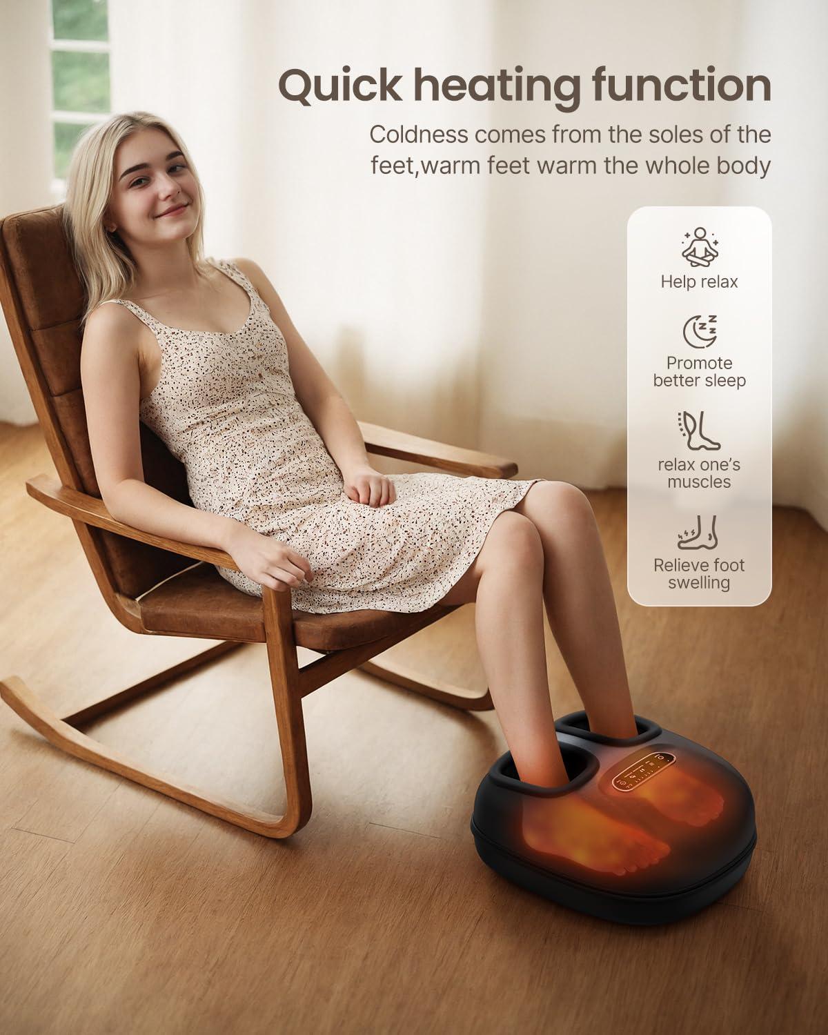 Renpho Shiatsu Foot Massager with Heat for Tired Foot Blood Circulation up to size 11, Black,Fathers Day & Birthday Gifts for Mom Dad Men