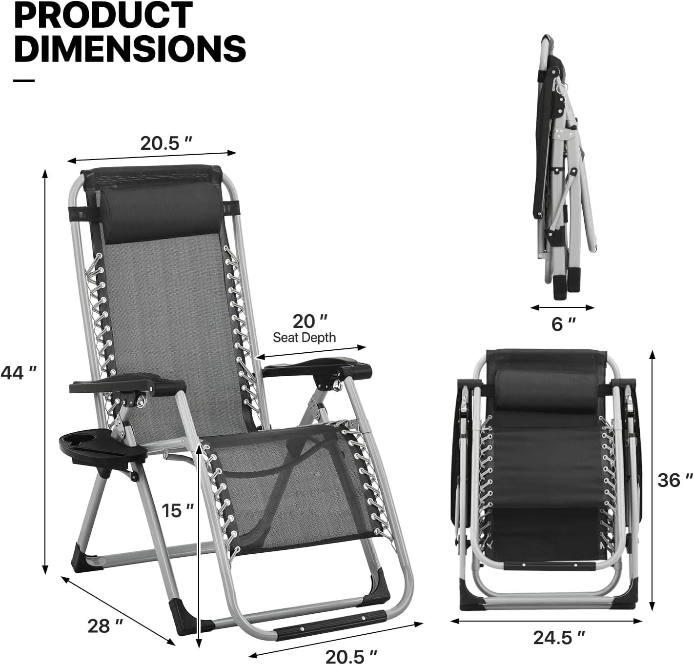 Black Adjustable Zero Gravity Chaise Lounger with Cushions