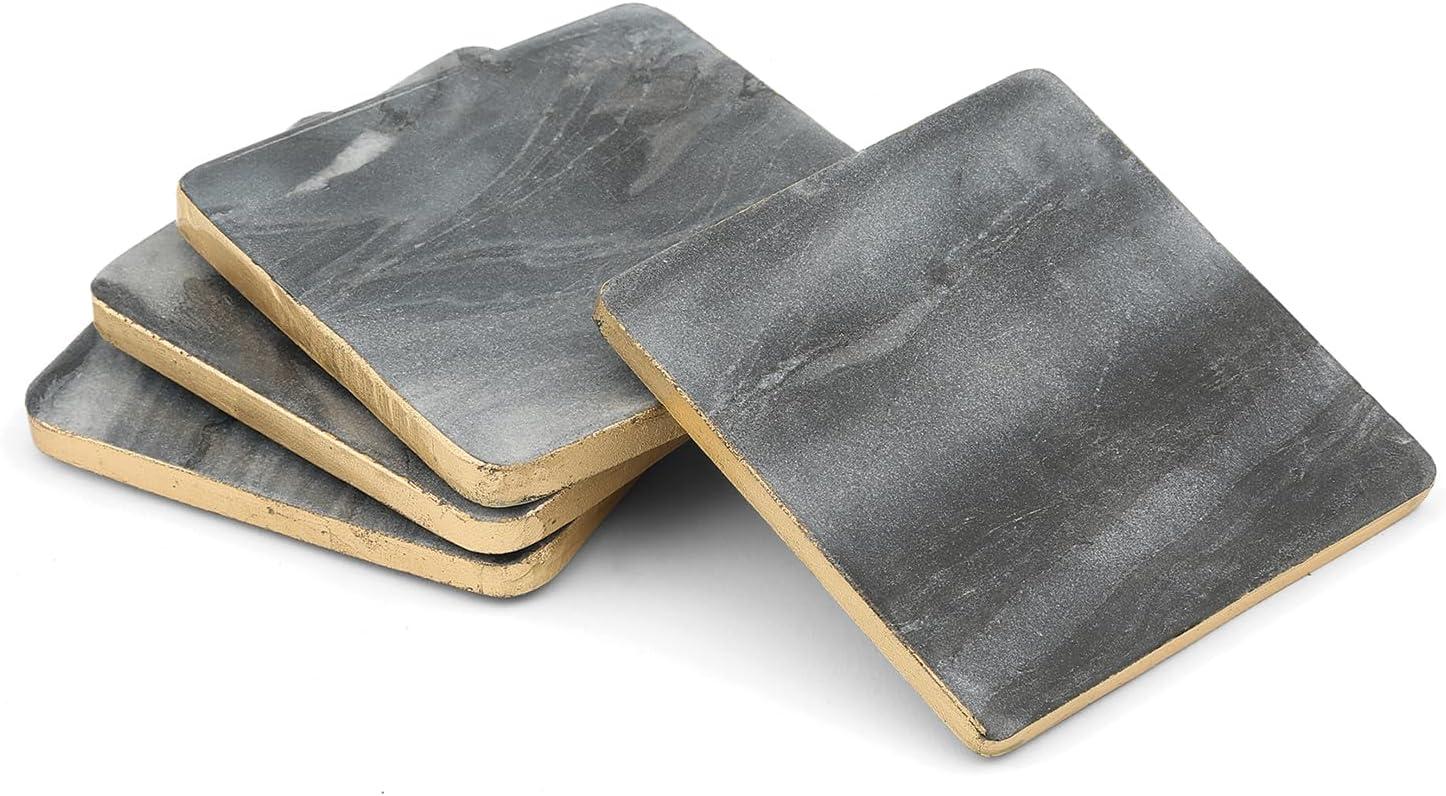 Thirstystone Natural Gray Marble 4 Pack Coasters with Gold Edge 4" Square